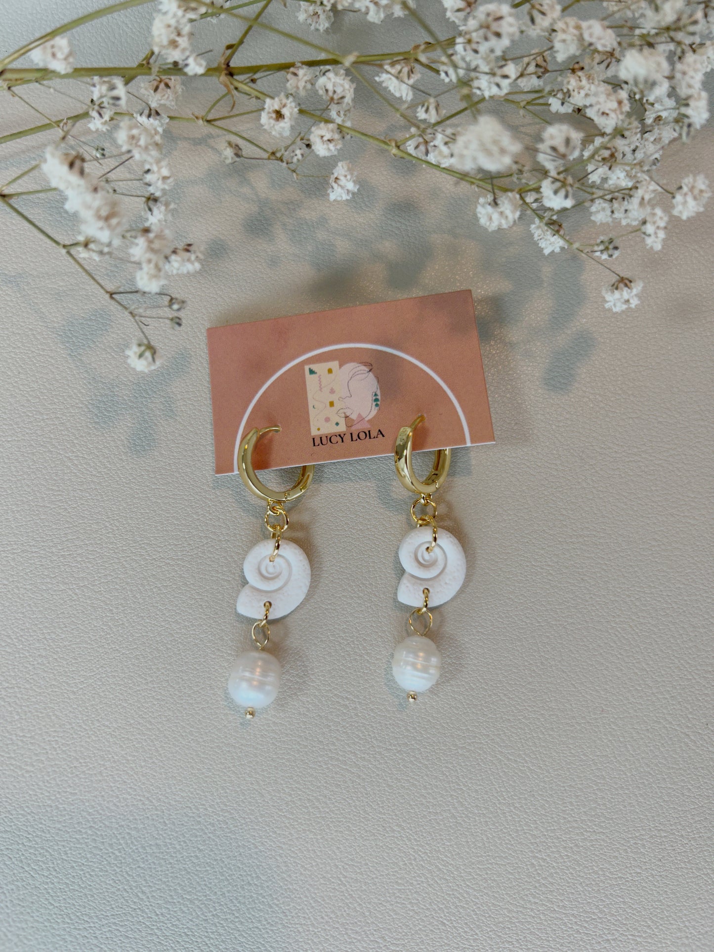 Shell Huggie Hoops with Freshwater Pearls - LucyLola