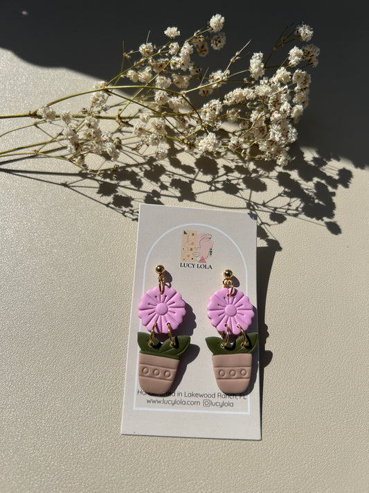 Flower Pot Earrings - Lilac