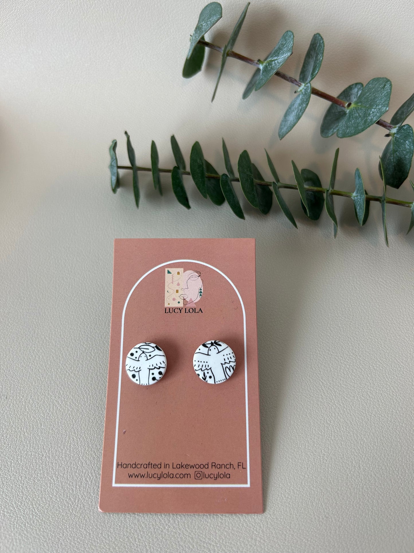 Bird Studs - Black on White - LucyLola