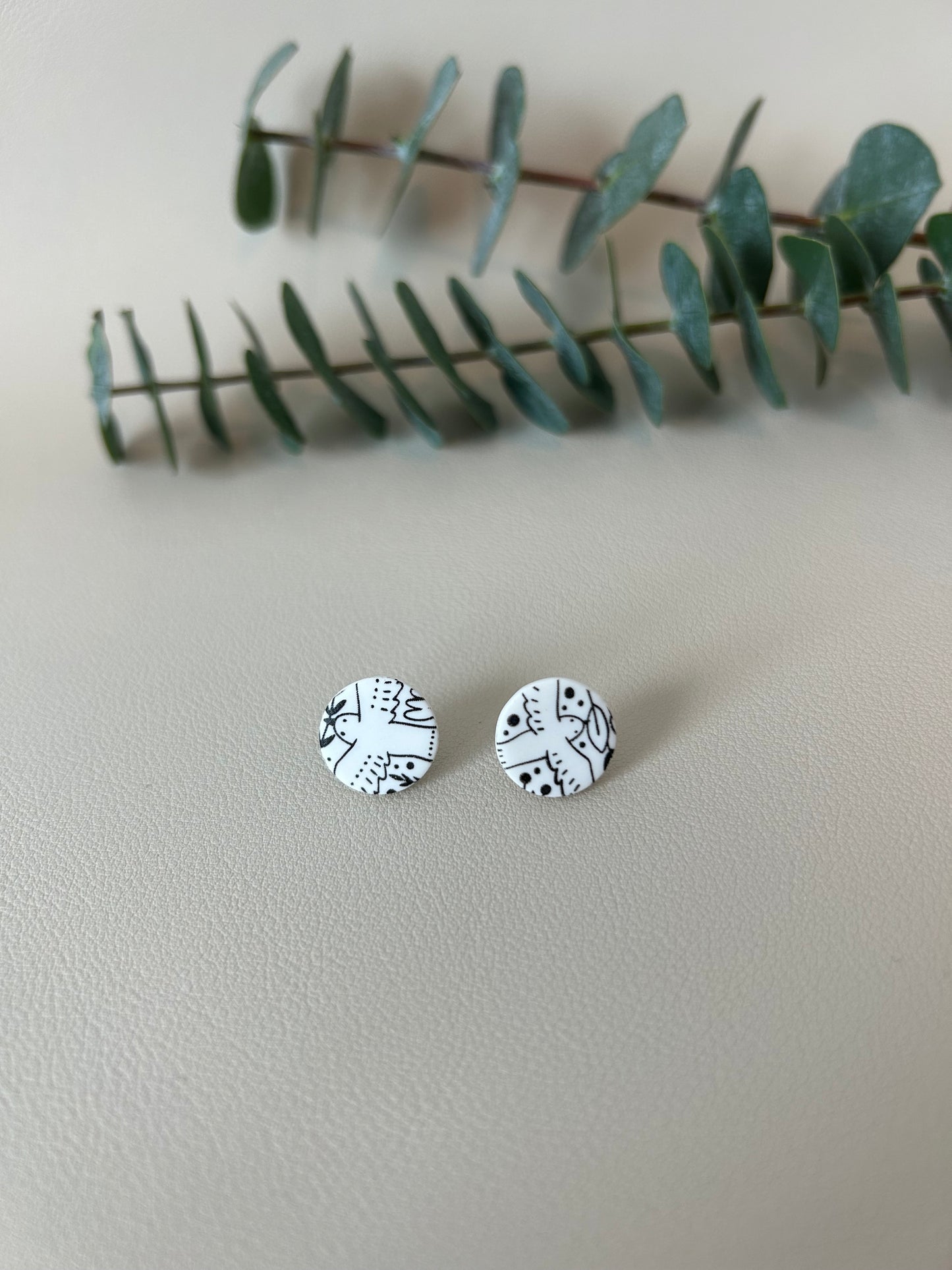 Bird Studs - Black on White - LucyLola