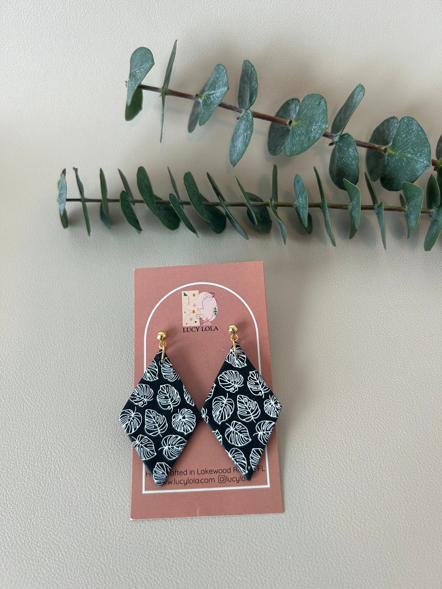 The Diamond - Monstera Print - White on Black - LucyLola