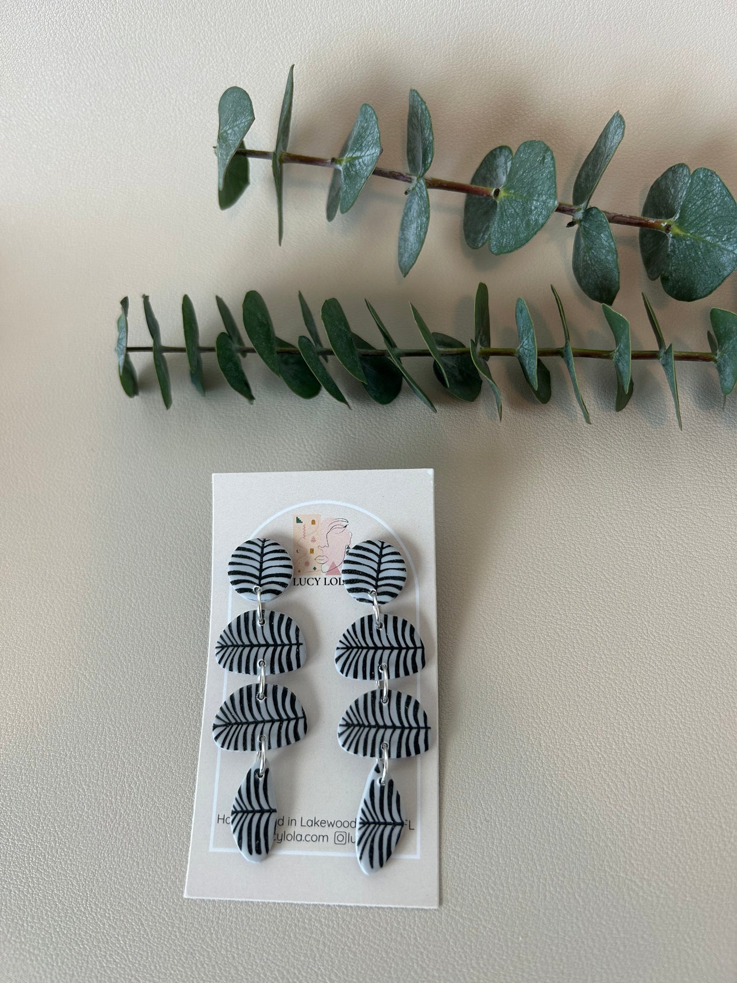The Octavia - Line Leaf Pattern - Black on Light Grey - LucyLola