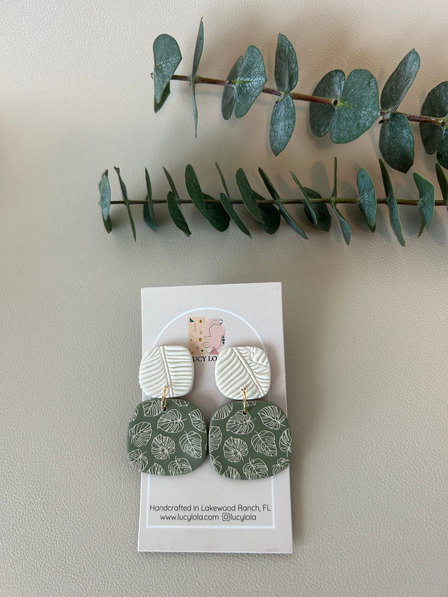 The Maria - Monstera Print - Off White on Sage - LucyLola
