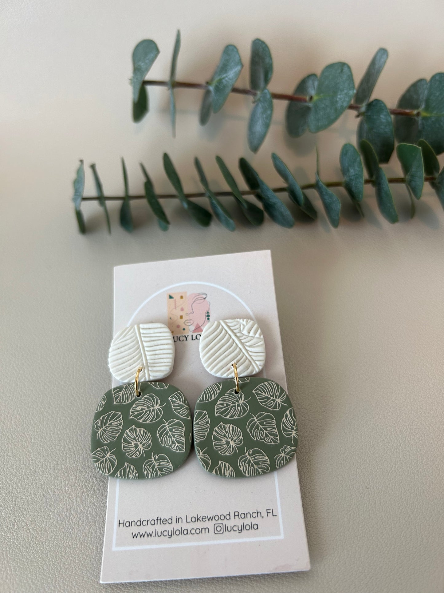 The Maria - Monstera Print - Off White on Sage - LucyLola