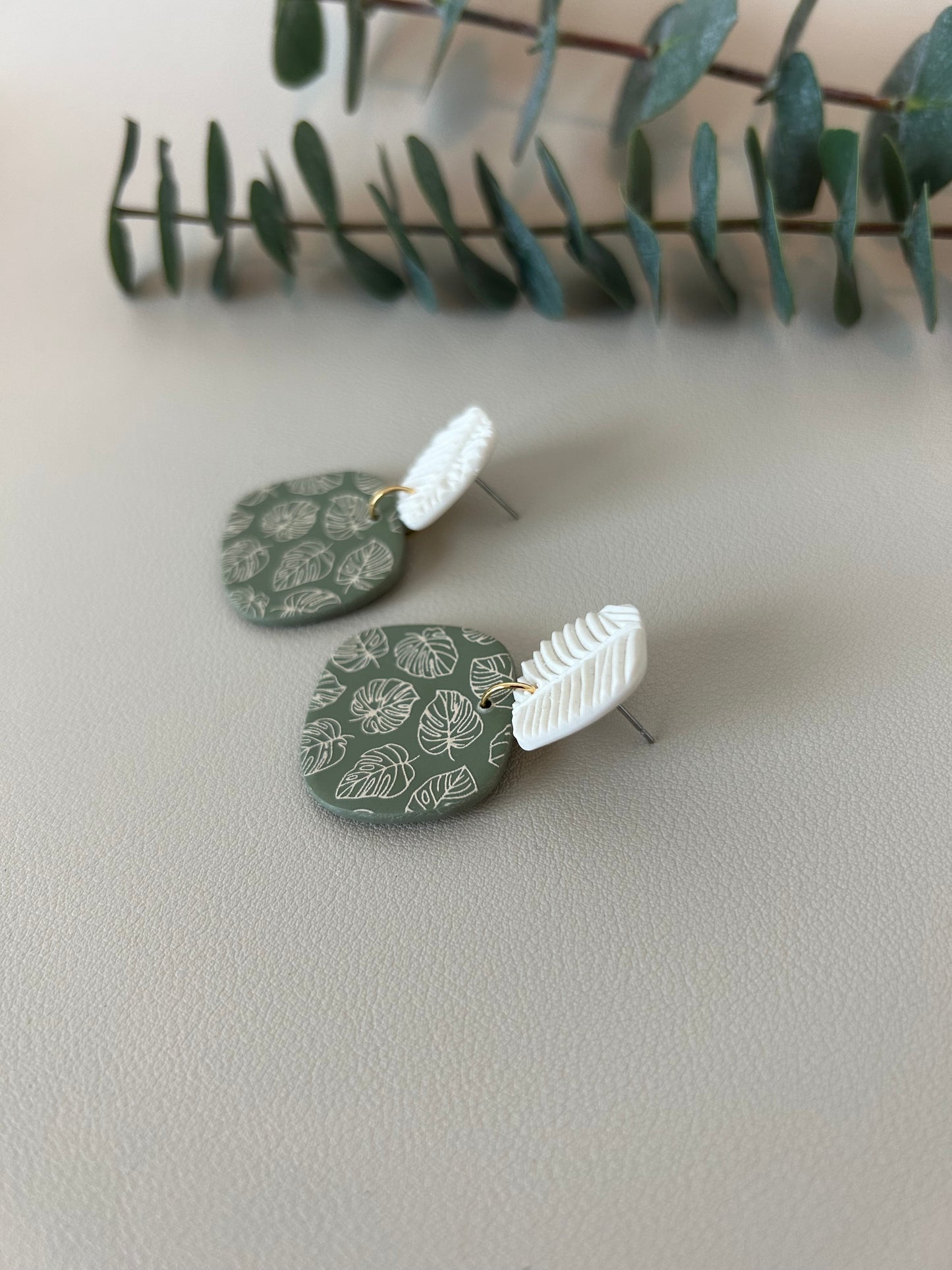 The Maria - Monstera Print - Off White on Sage - LucyLola