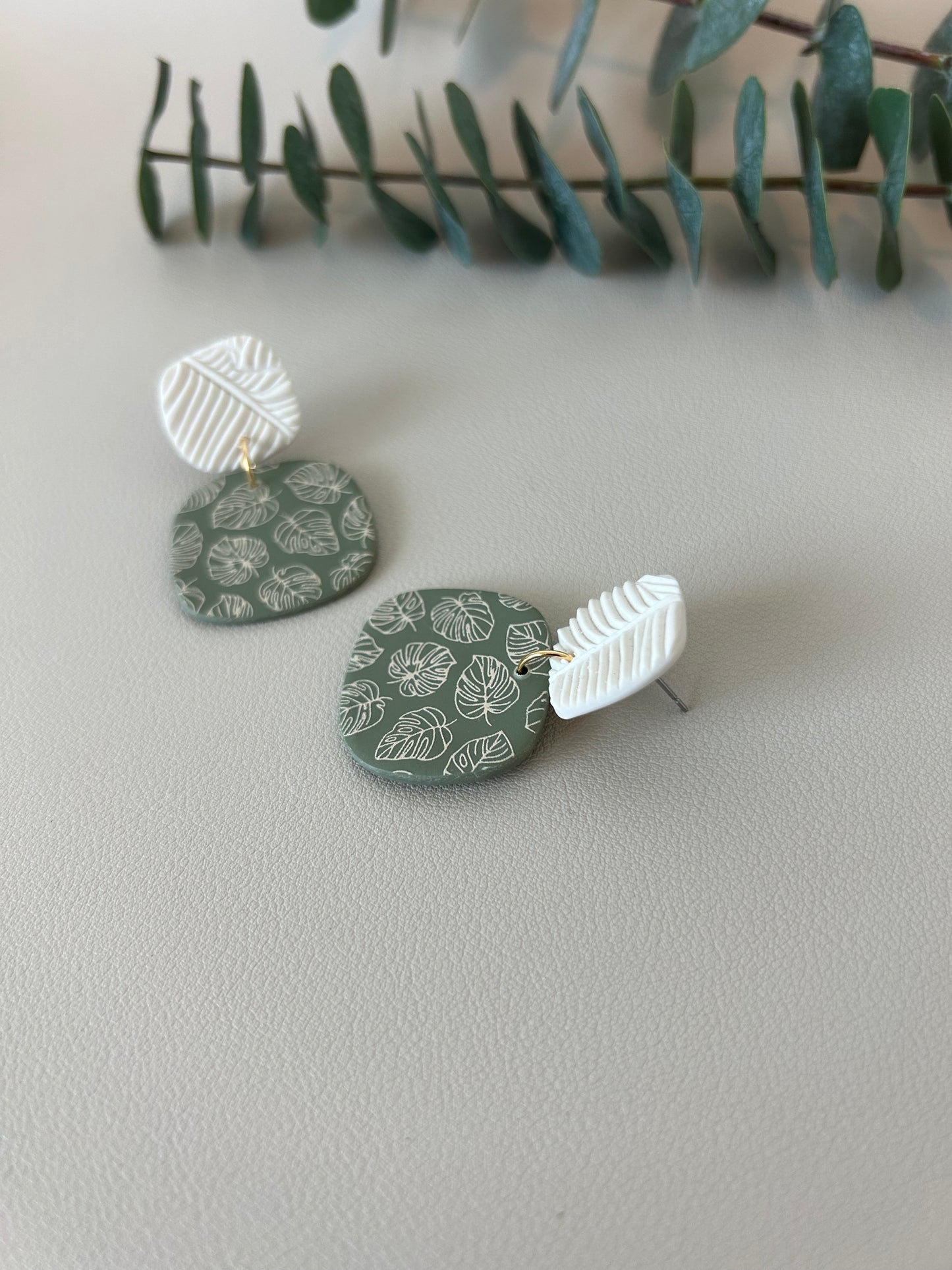 The Maria - Monstera Print - Off White on Sage - LucyLola