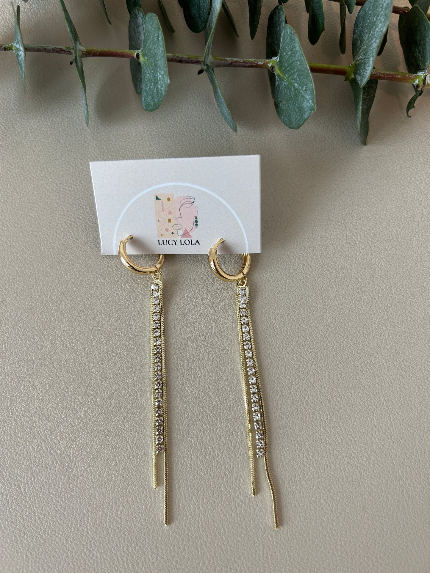 Rhinestone Tassel with Chain Huggie Hoops - LucyLola