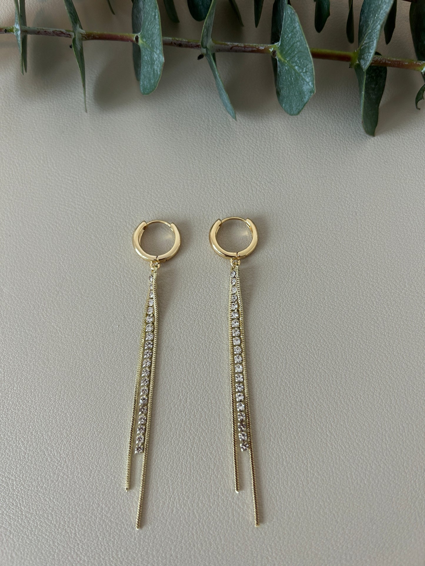 Rhinestone Tassel with Chain Huggie Hoops - LucyLola