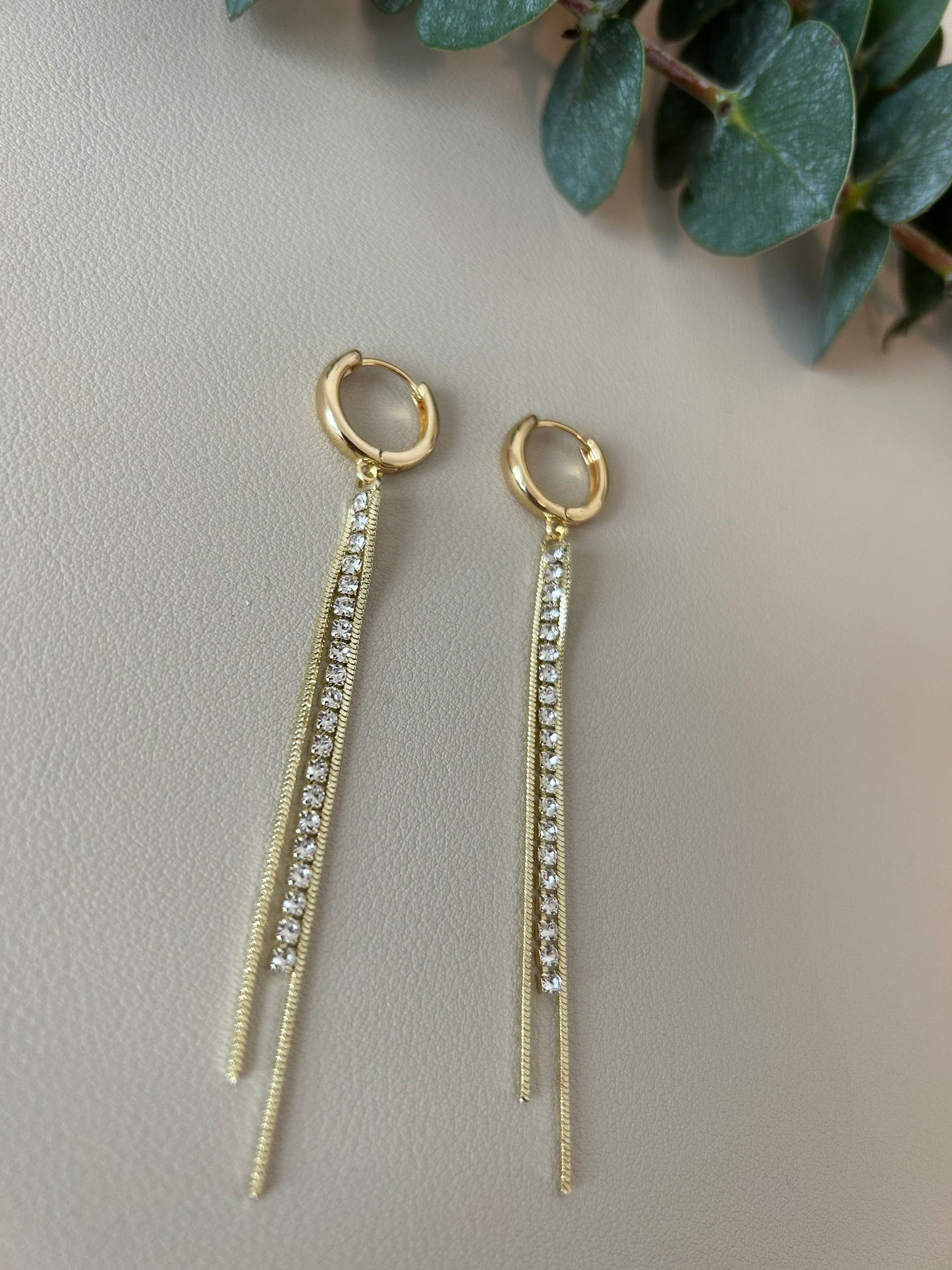 Rhinestone Tassel with Chain Huggie Hoops - LucyLola