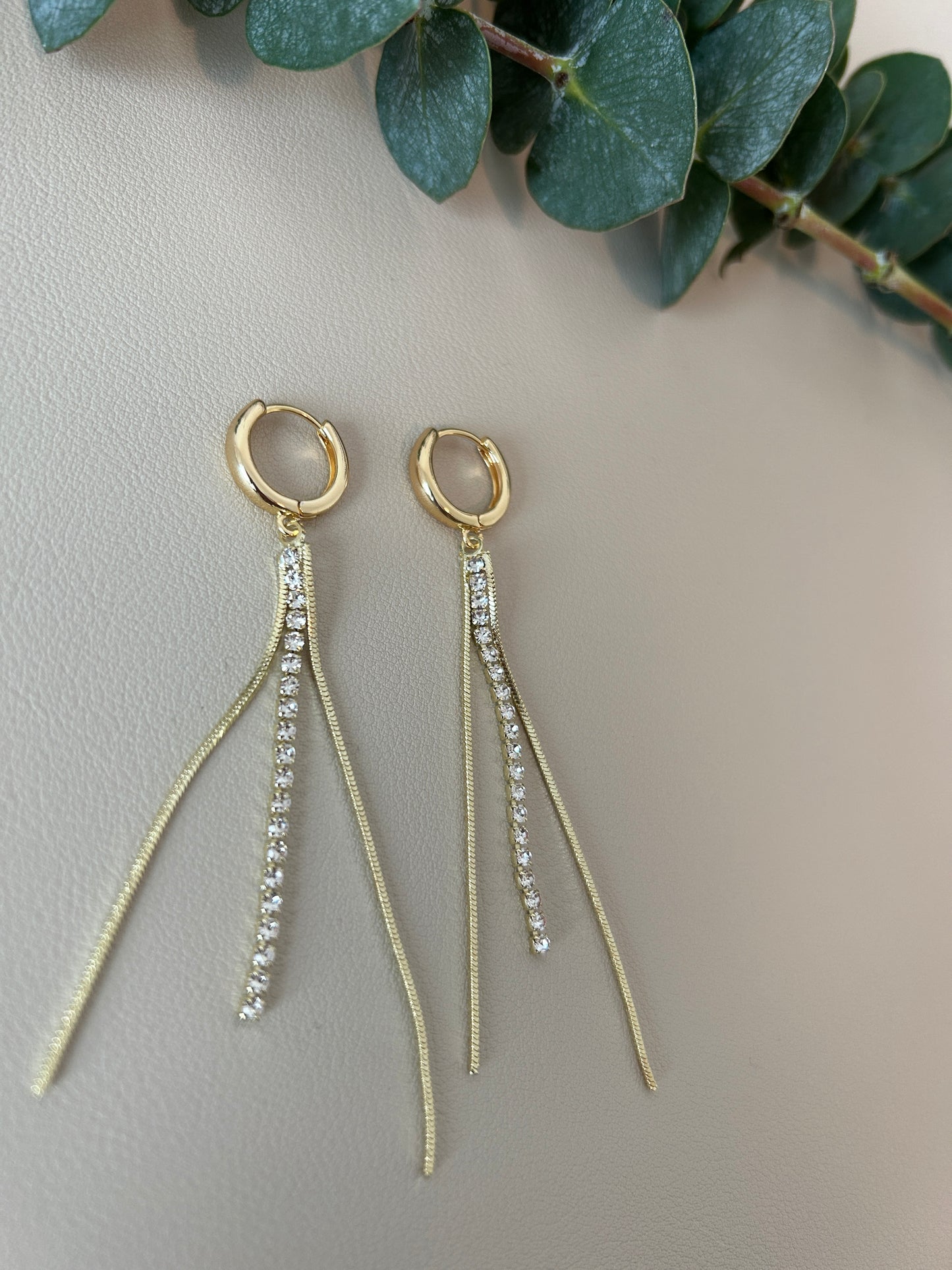 Rhinestone Tassel with Chain Huggie Hoops - LucyLola