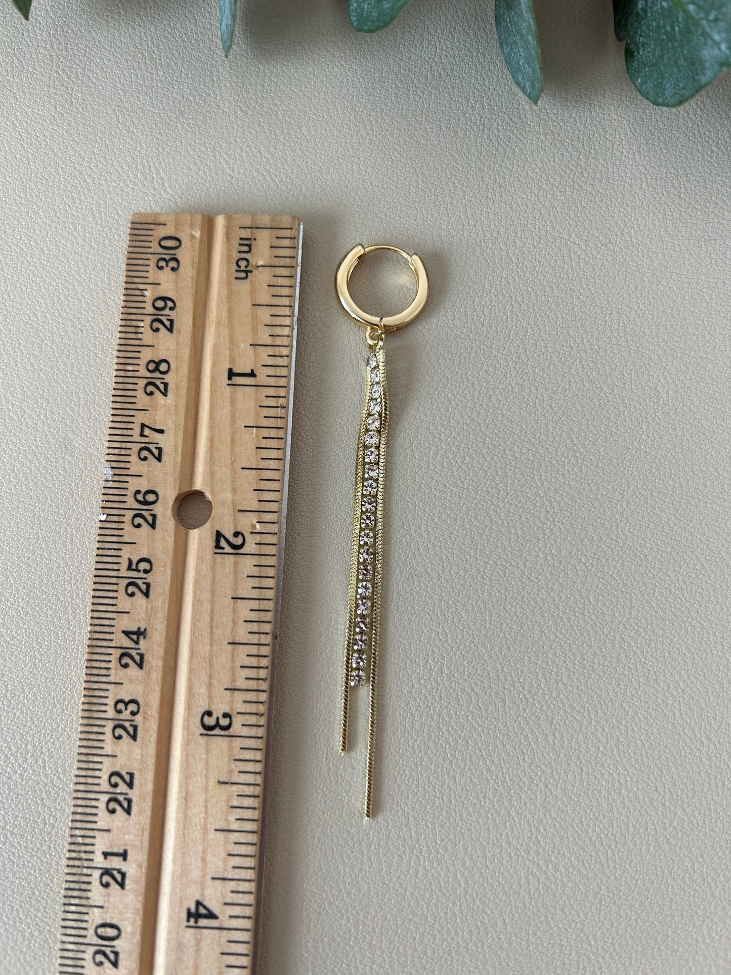 Rhinestone Tassel with Chain Huggie Hoops - LucyLola
