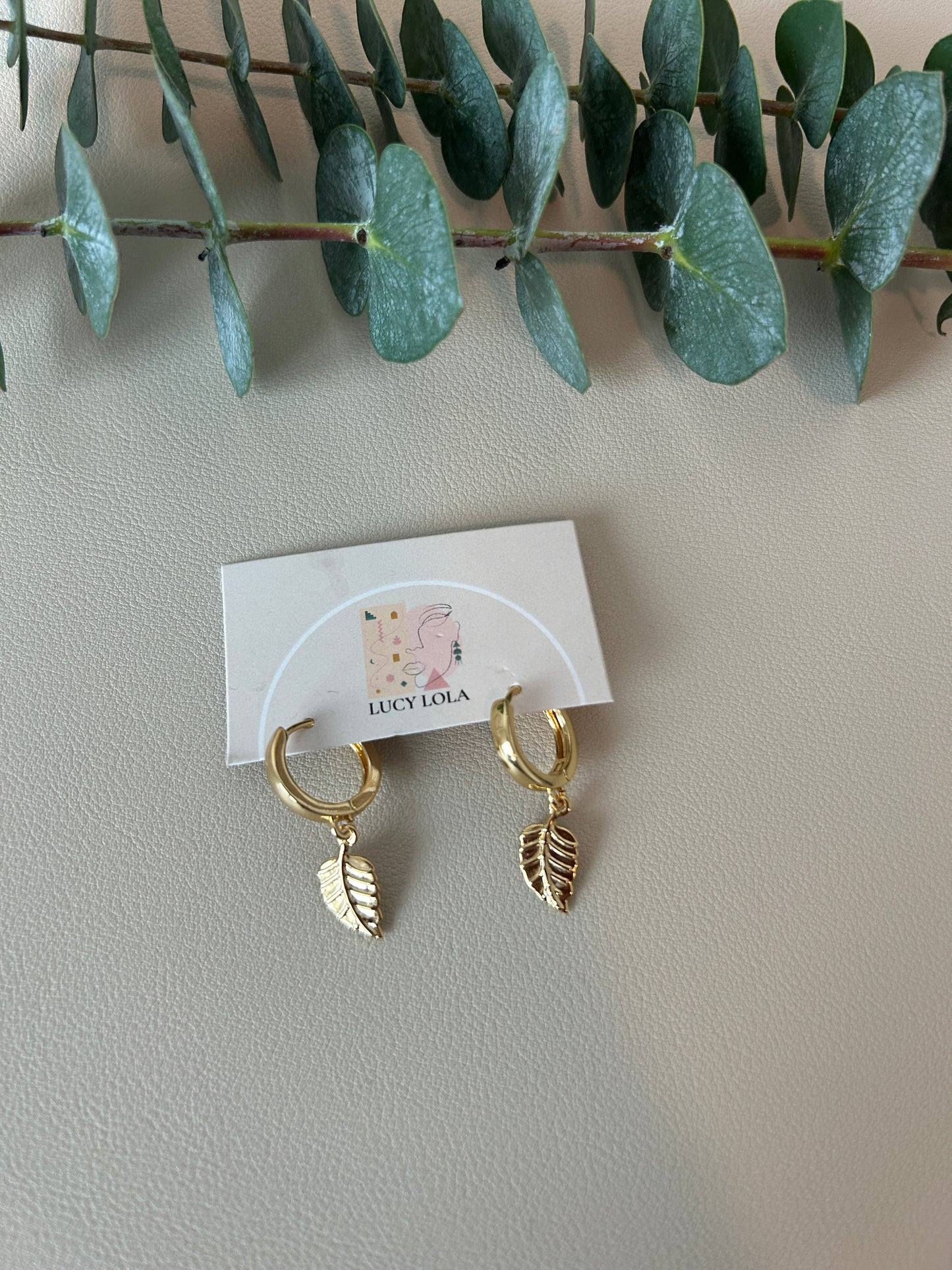 Leaf Charm Huggie Hoops - Style 5 - LucyLola