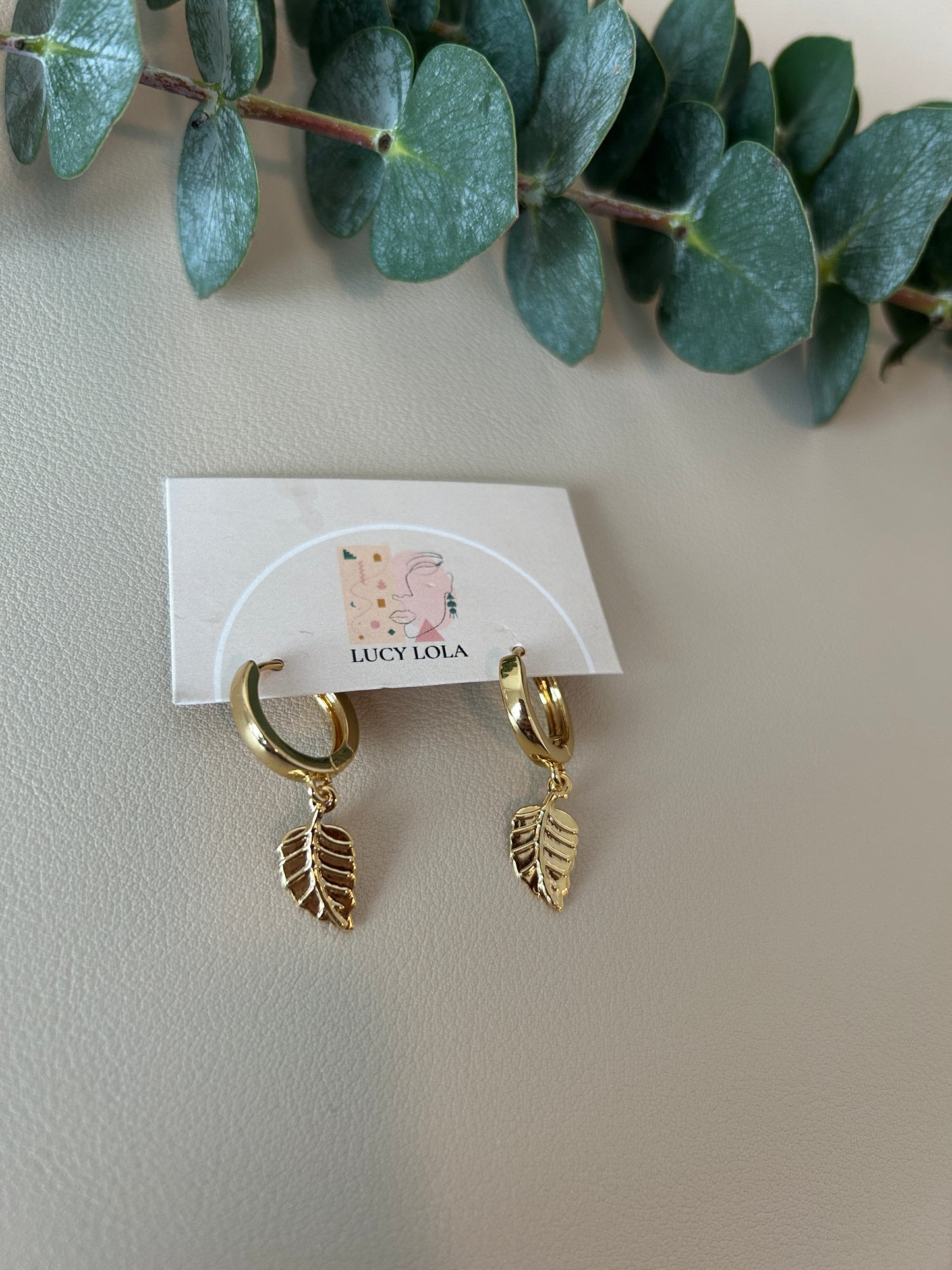 Leaf Charm Huggie Hoops - Style 5 - LucyLola