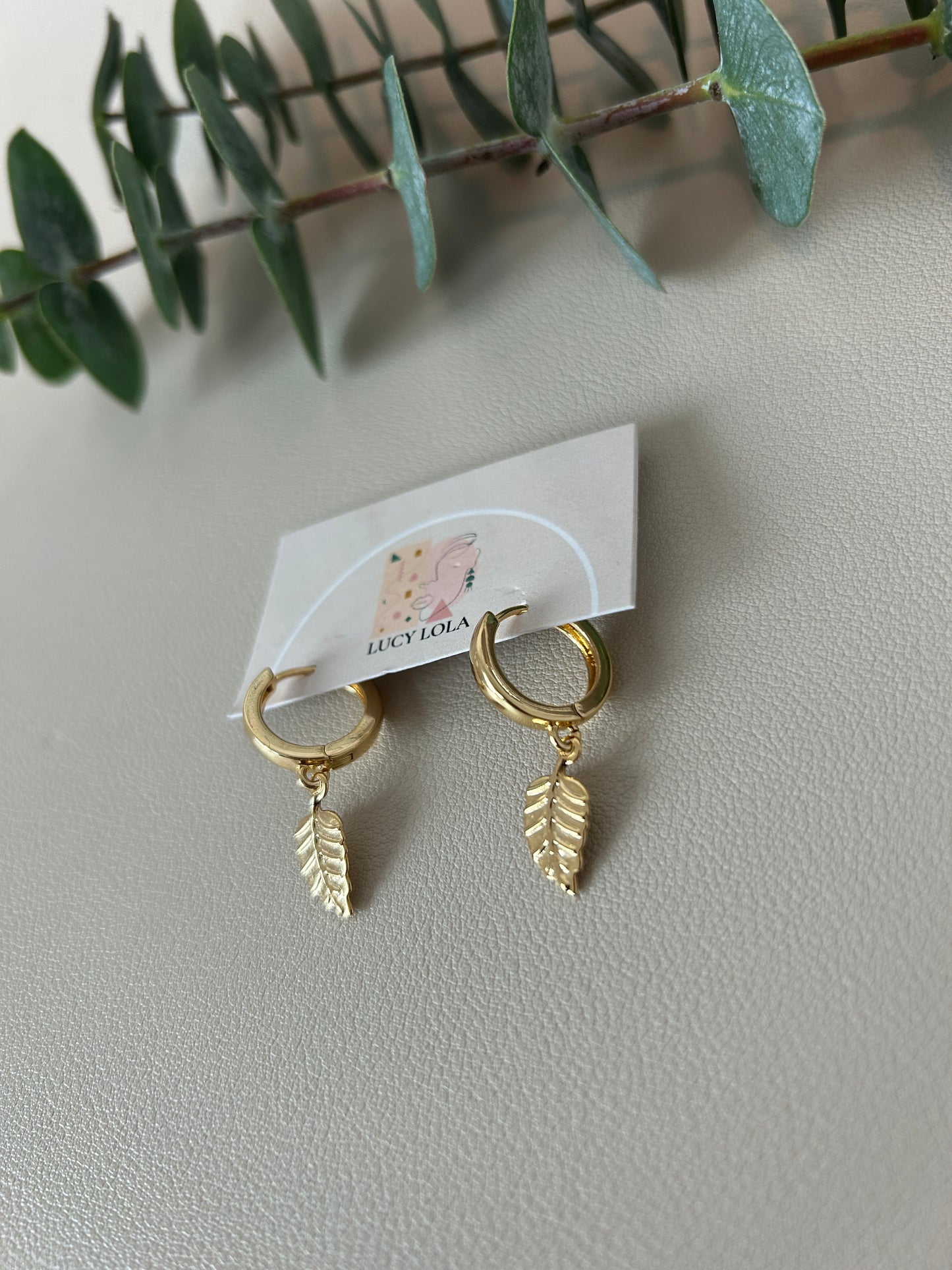 Leaf Charm Huggie Hoops - Style 5 - LucyLola