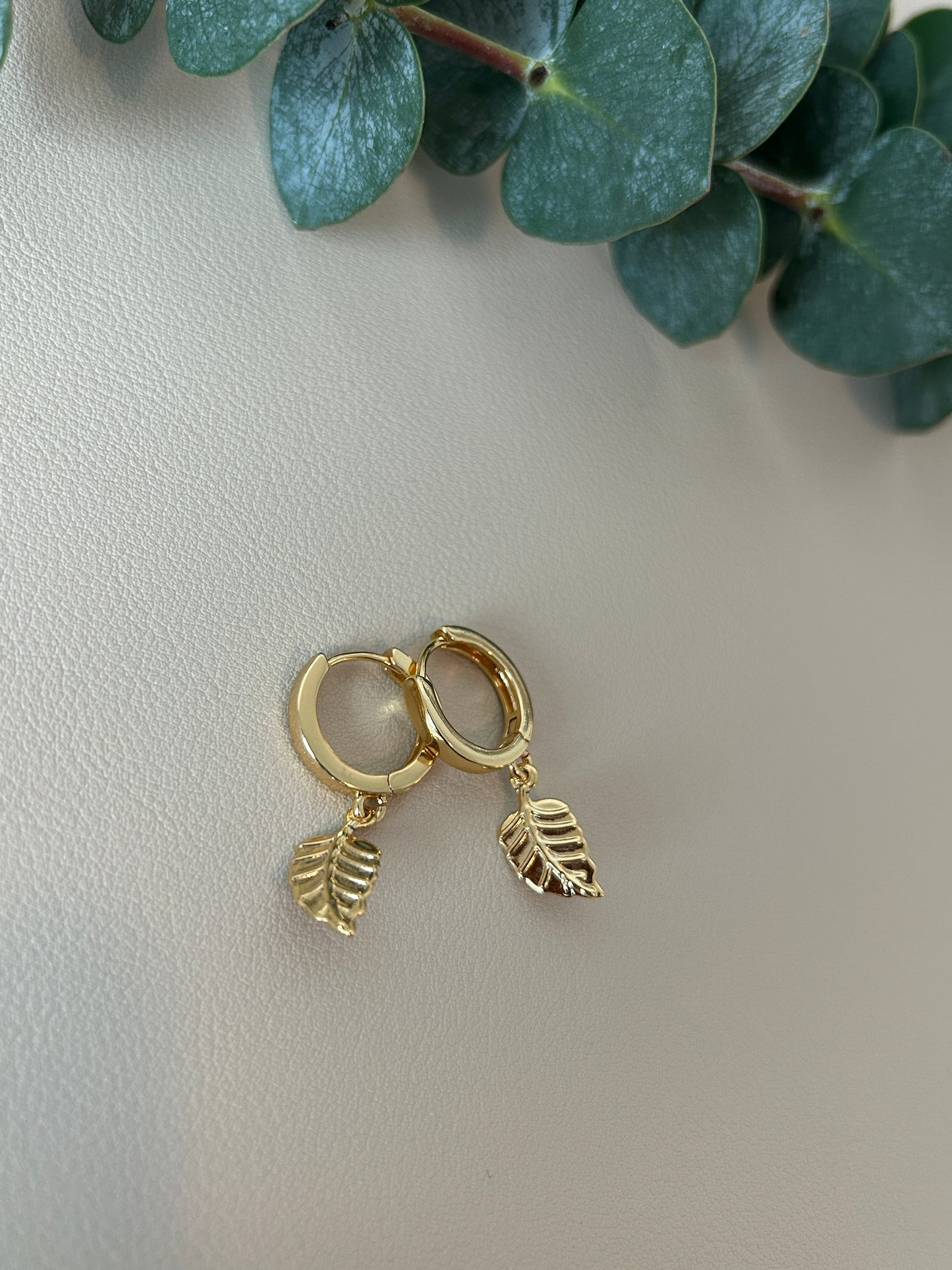 Leaf Charm Huggie Hoops - Style 5 - LucyLola