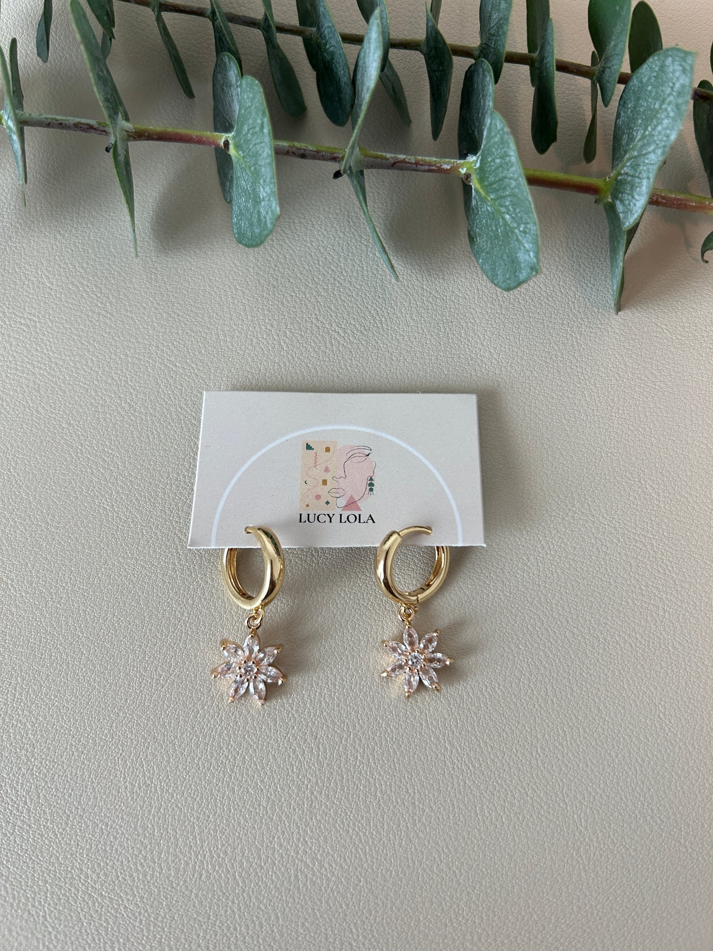Cubic Zirconia Flower Charm Huggie Hoops - Style 8 - LucyLola