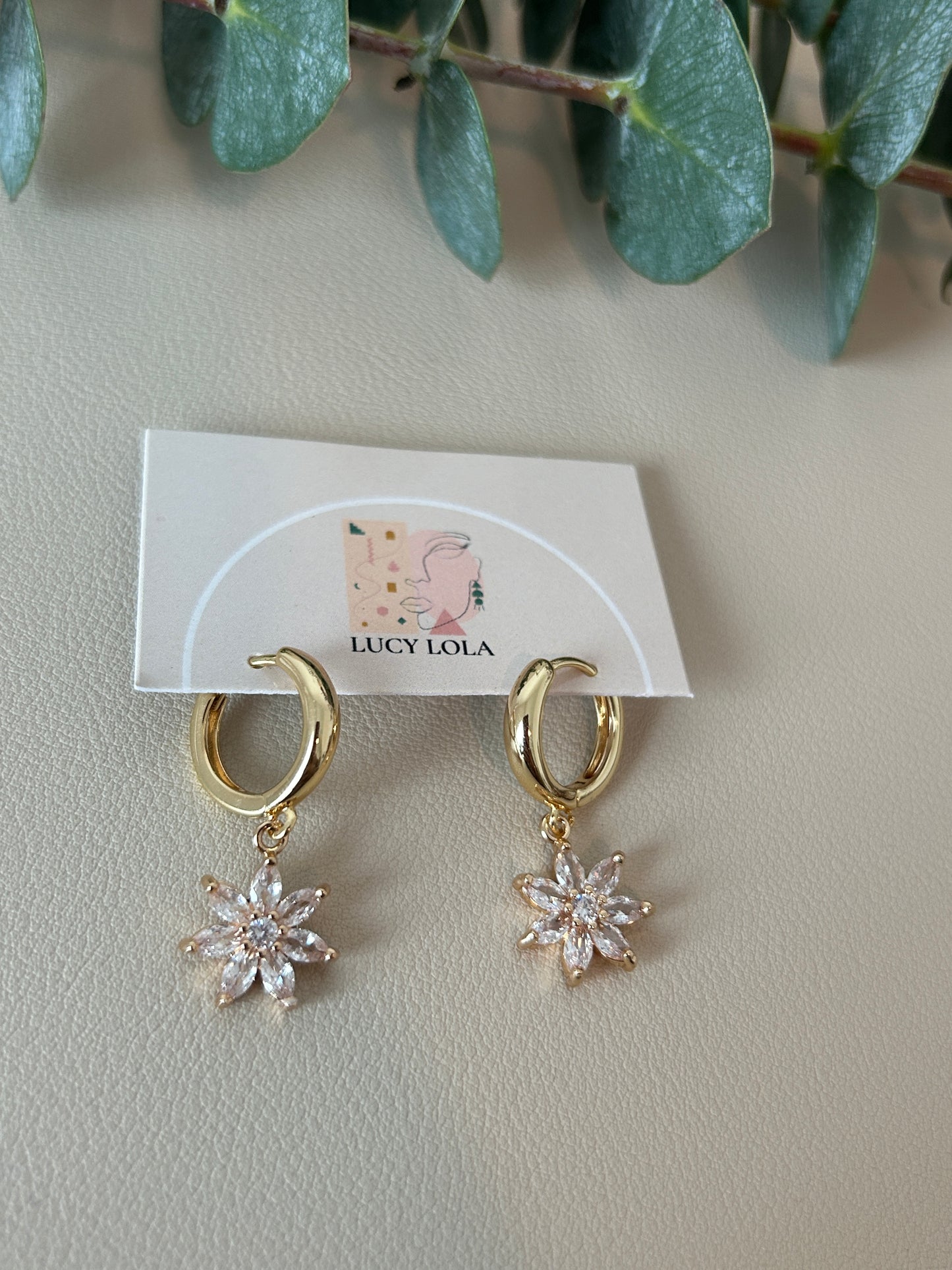 Cubic Zirconia Flower Charm Huggie Hoops - Style 8 - LucyLola