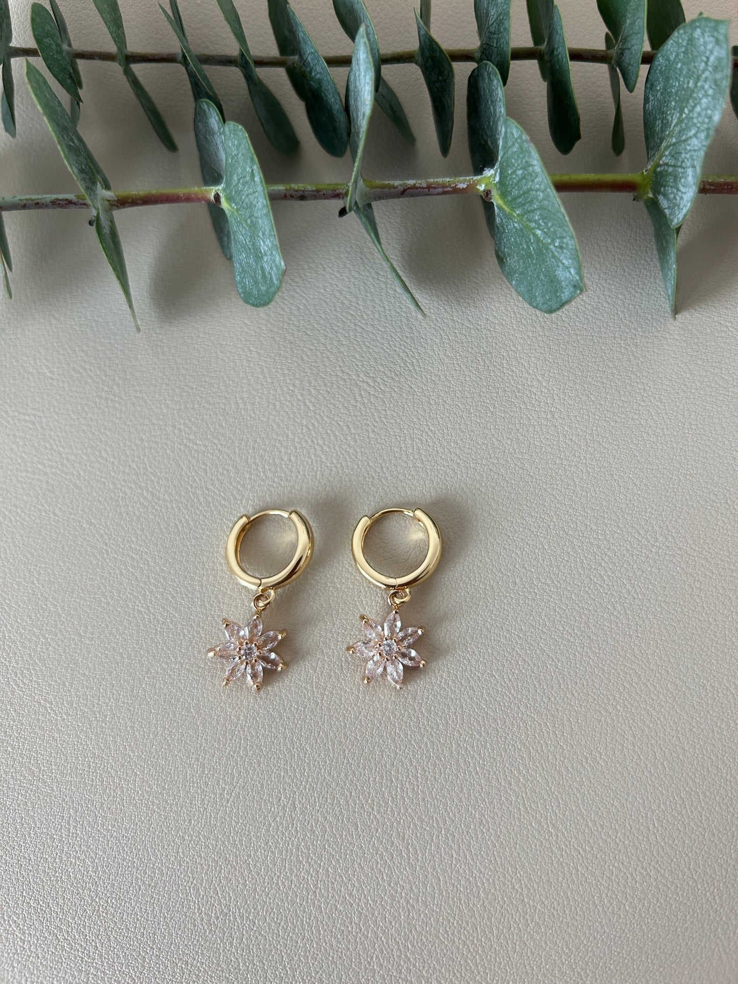 Cubic Zirconia Flower Charm Huggie Hoops - Style 8 - LucyLola