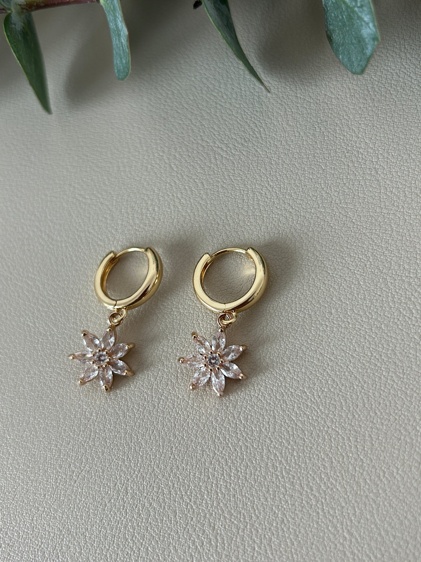 Cubic Zirconia Flower Charm Huggie Hoops - Style 8 - LucyLola
