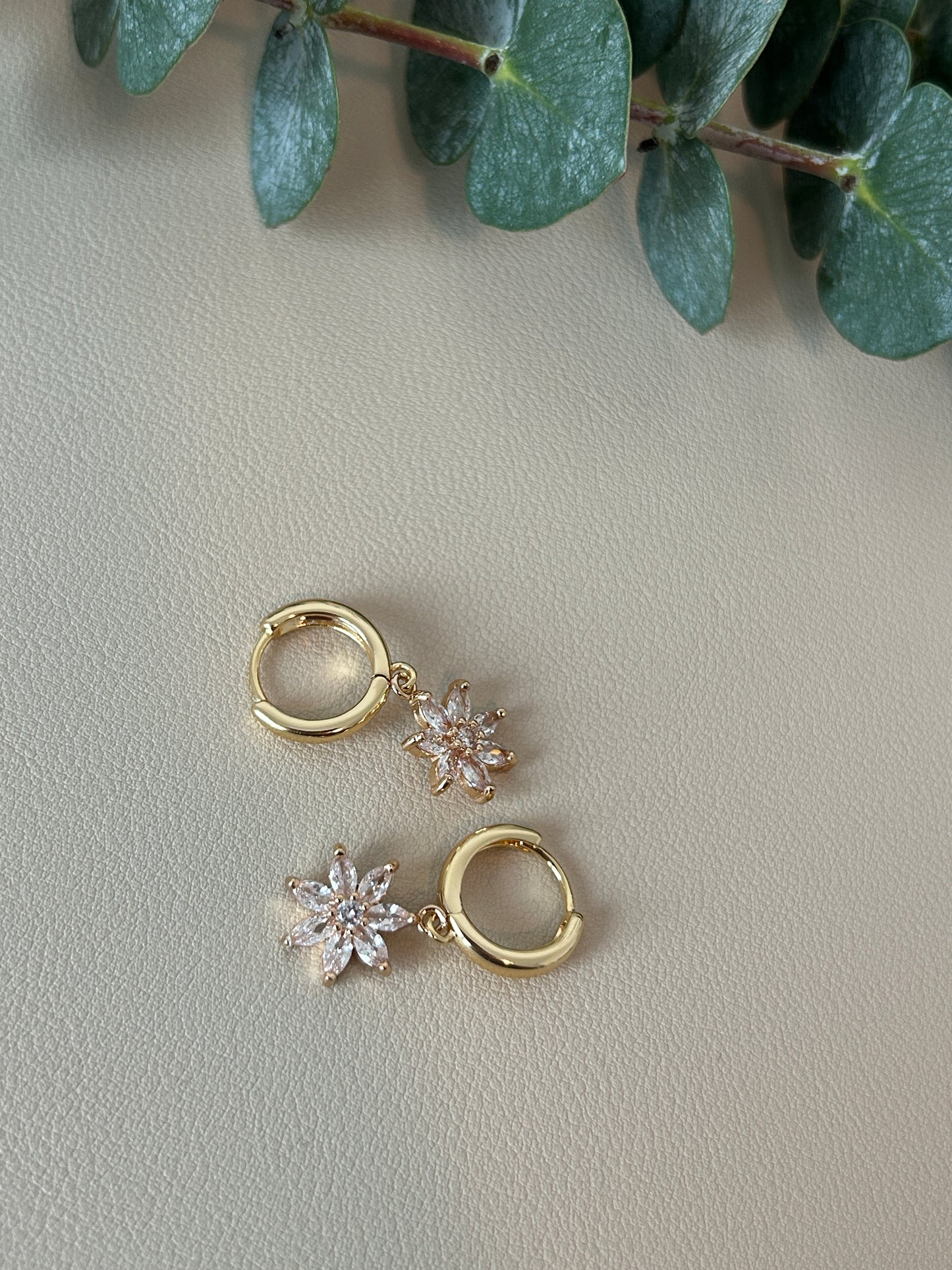 Cubic Zirconia Flower Charm Huggie Hoops - Style 8 - LucyLola