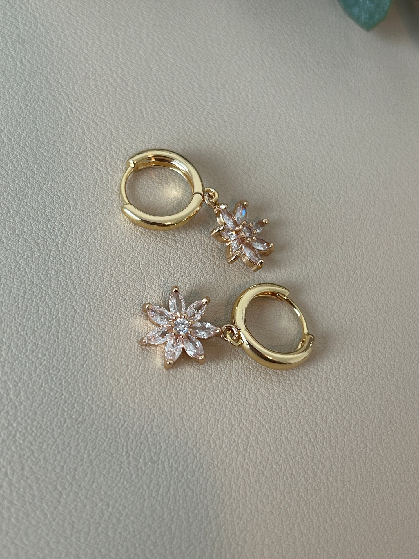 Cubic Zirconia Flower Charm Huggie Hoops - Style 8 - LucyLola