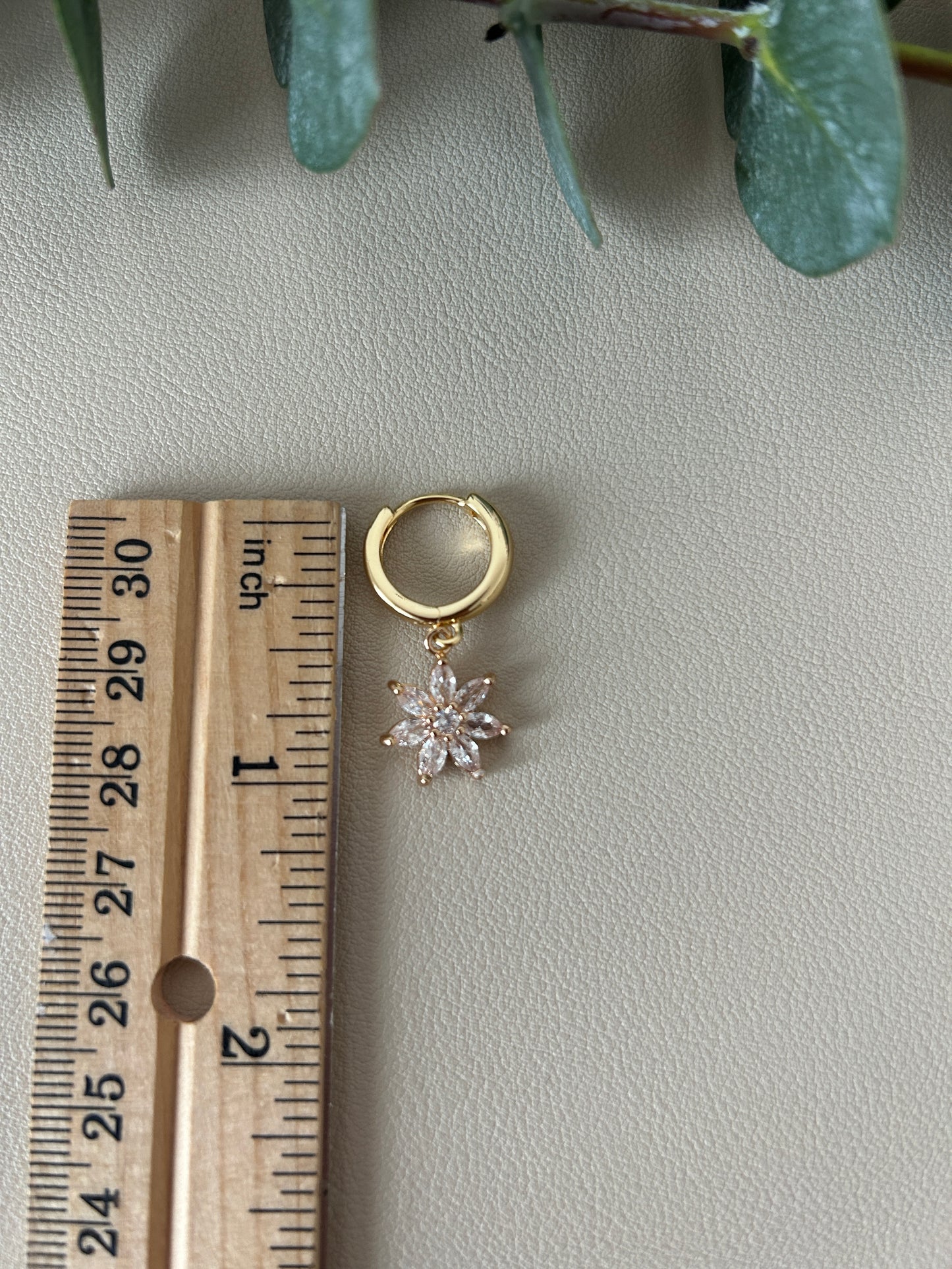 Cubic Zirconia Flower Charm Huggie Hoops - Style 8 - LucyLola