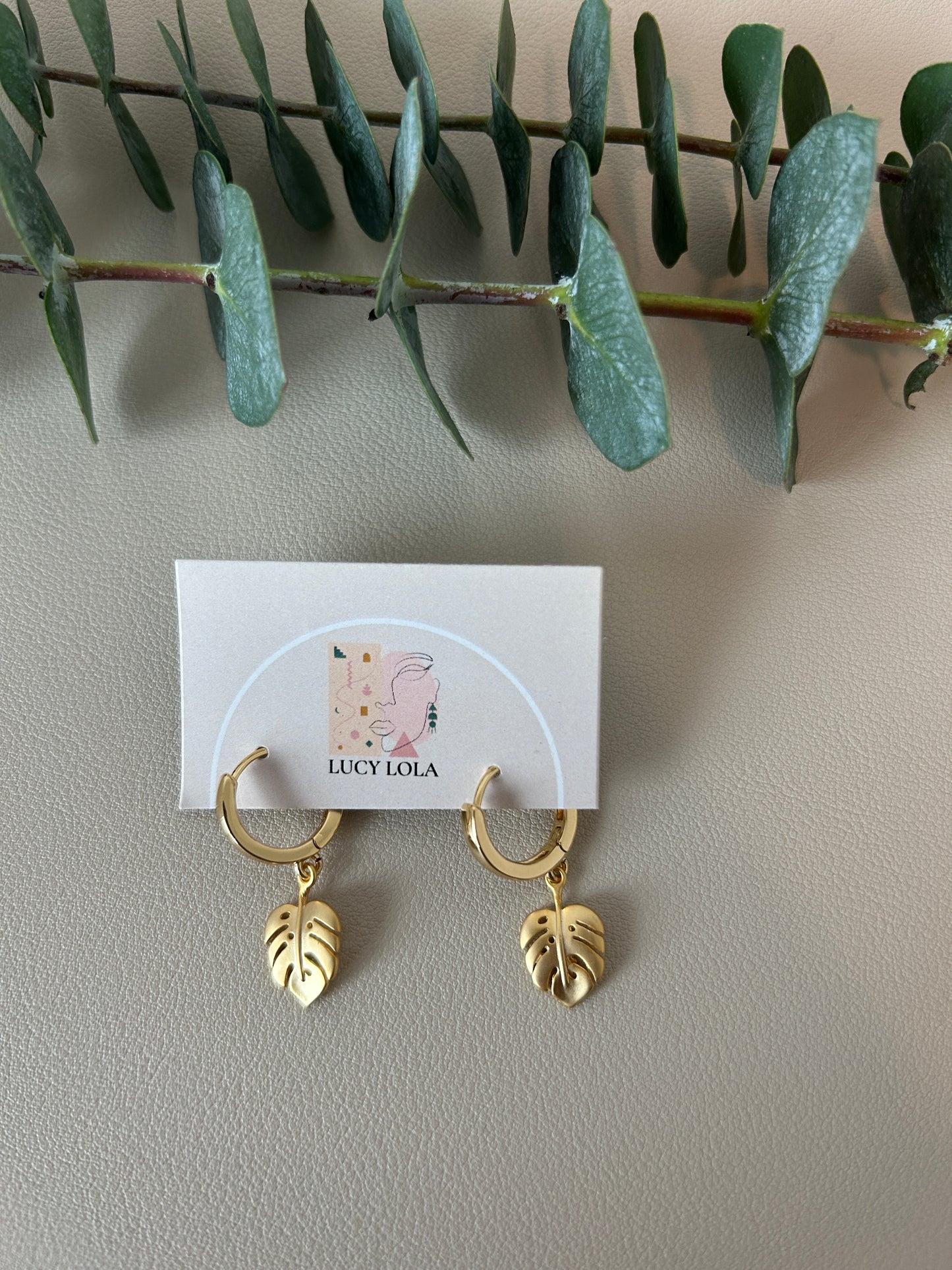 Monstera Charm Huggie Hoops - Style 9 - LucyLola