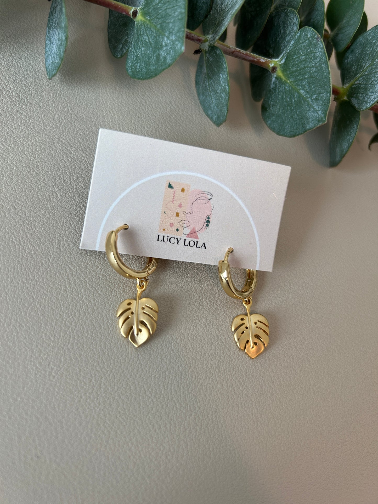 Monstera Charm Huggie Hoops - Style 9 - LucyLola