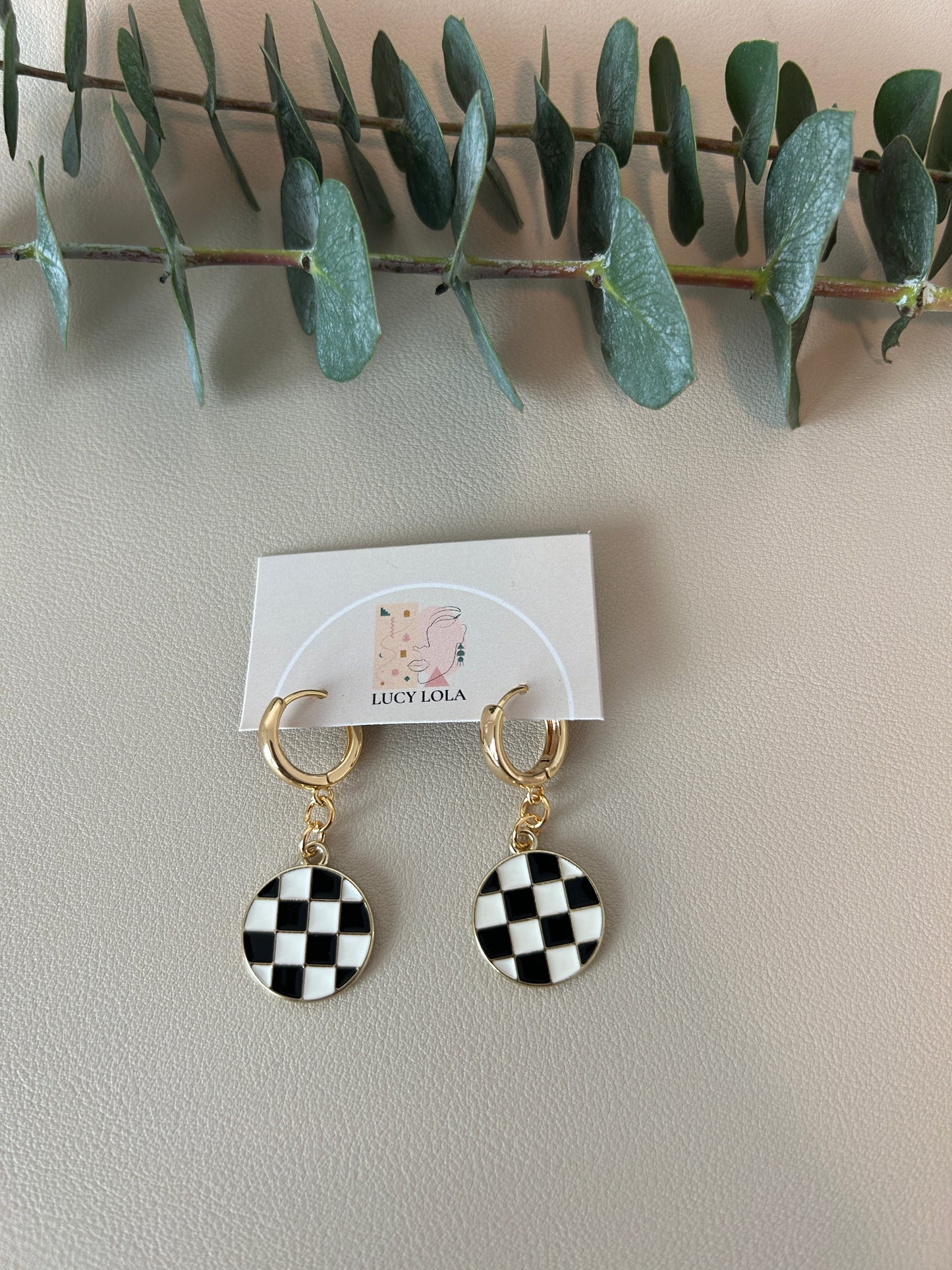 Checkerboard Charm Huggie Hoops - Style 14 - LucyLola