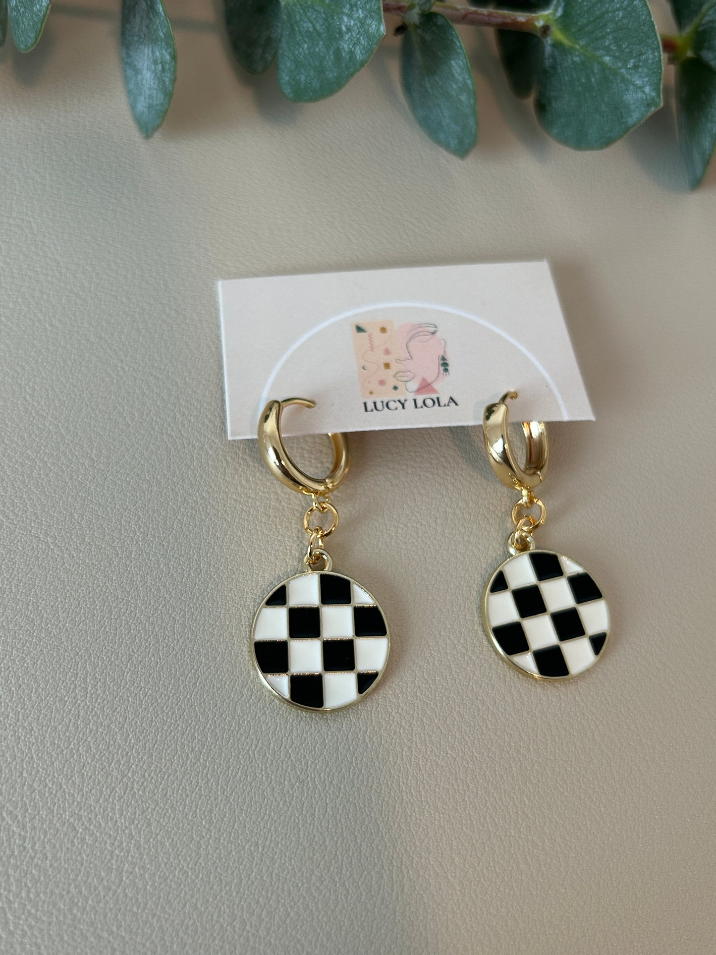 Checkerboard Charm Huggie Hoops - Style 14 - LucyLola