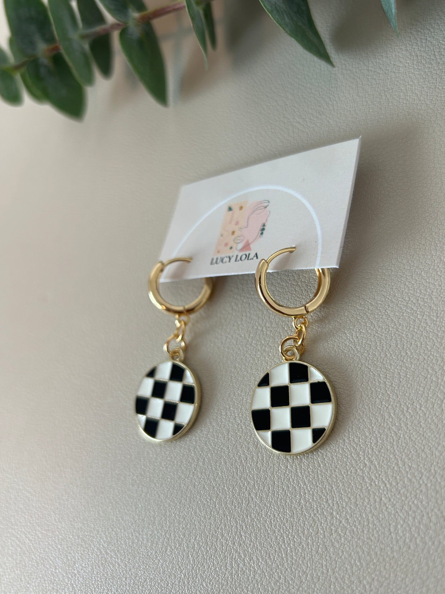 Checkerboard Charm Huggie Hoops - Style 14 - LucyLola