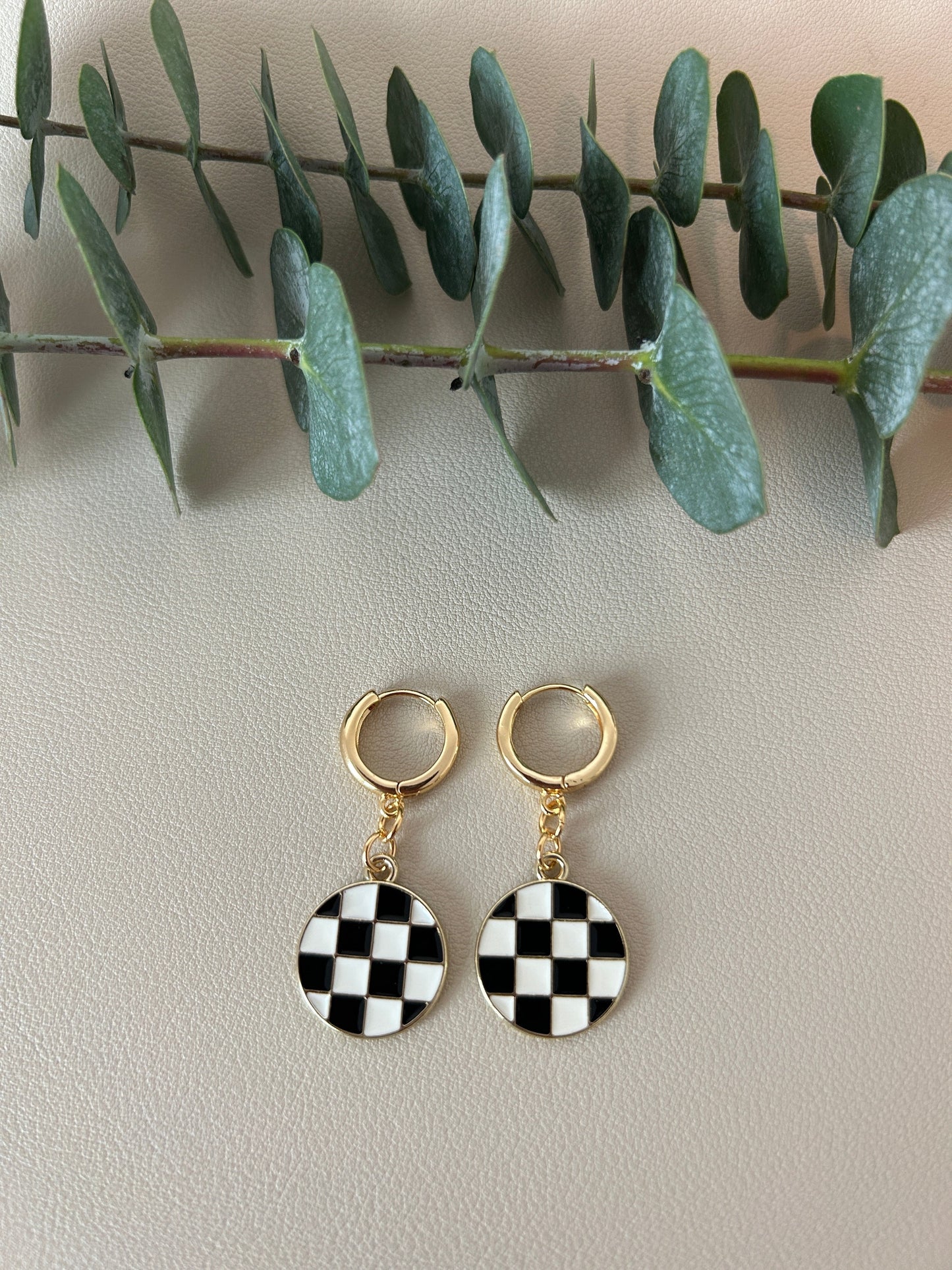 Checkerboard Charm Huggie Hoops - Style 14 - LucyLola
