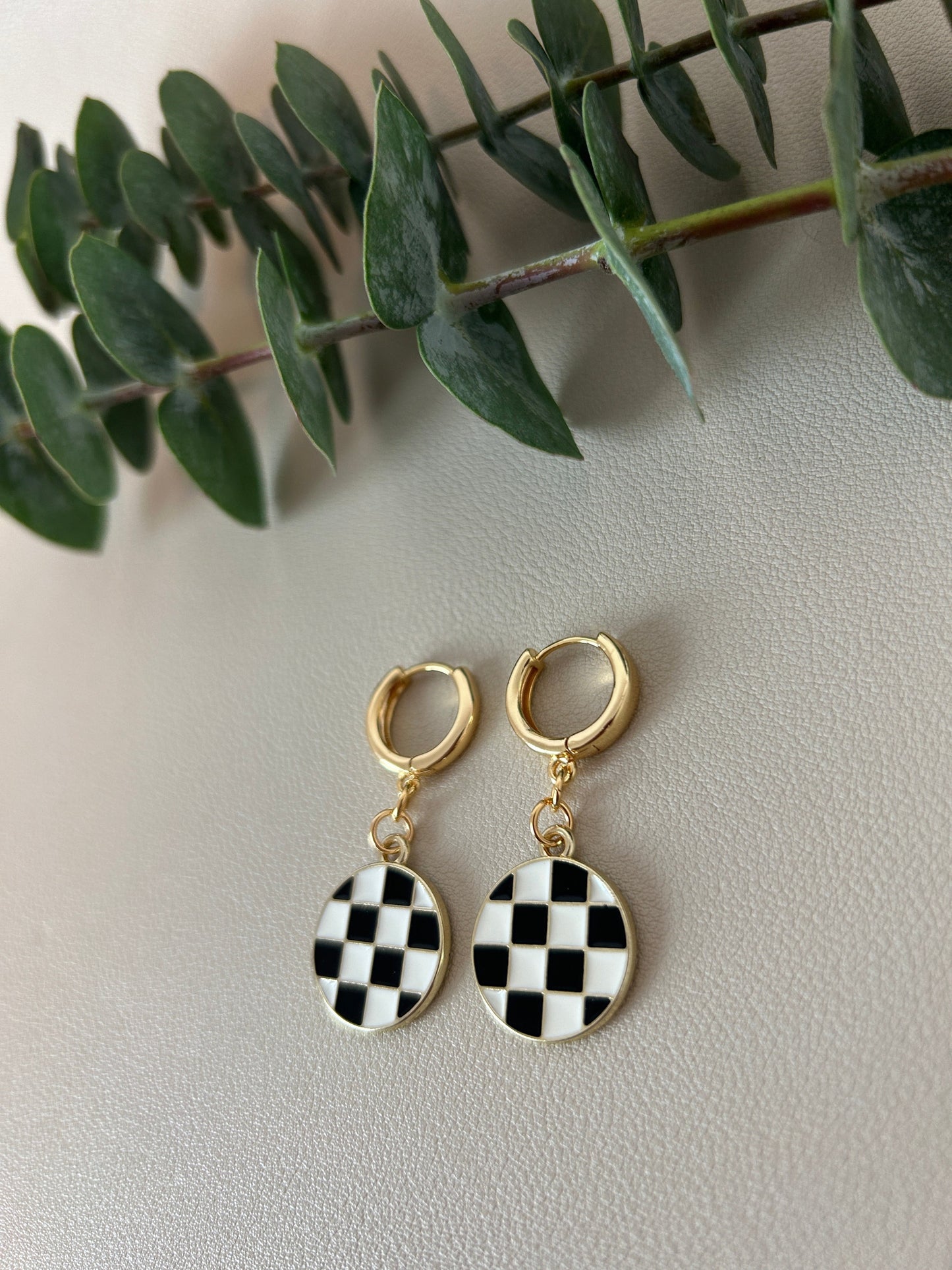 Checkerboard Charm Huggie Hoops - Style 14 - LucyLola