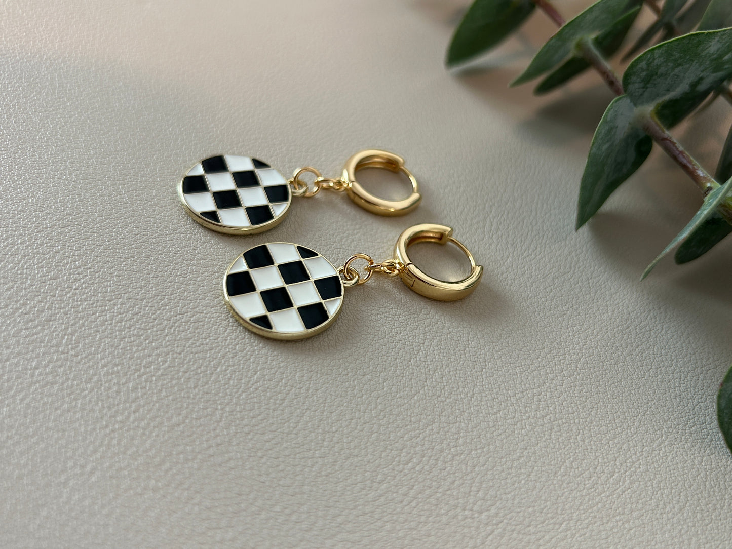 Checkerboard Charm Huggie Hoops - Style 14 - LucyLola