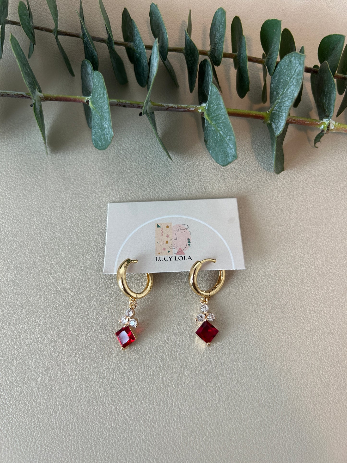 Cubic Zirconia Holiday Huggie Hoops - Style 15 - Red - LucyLola