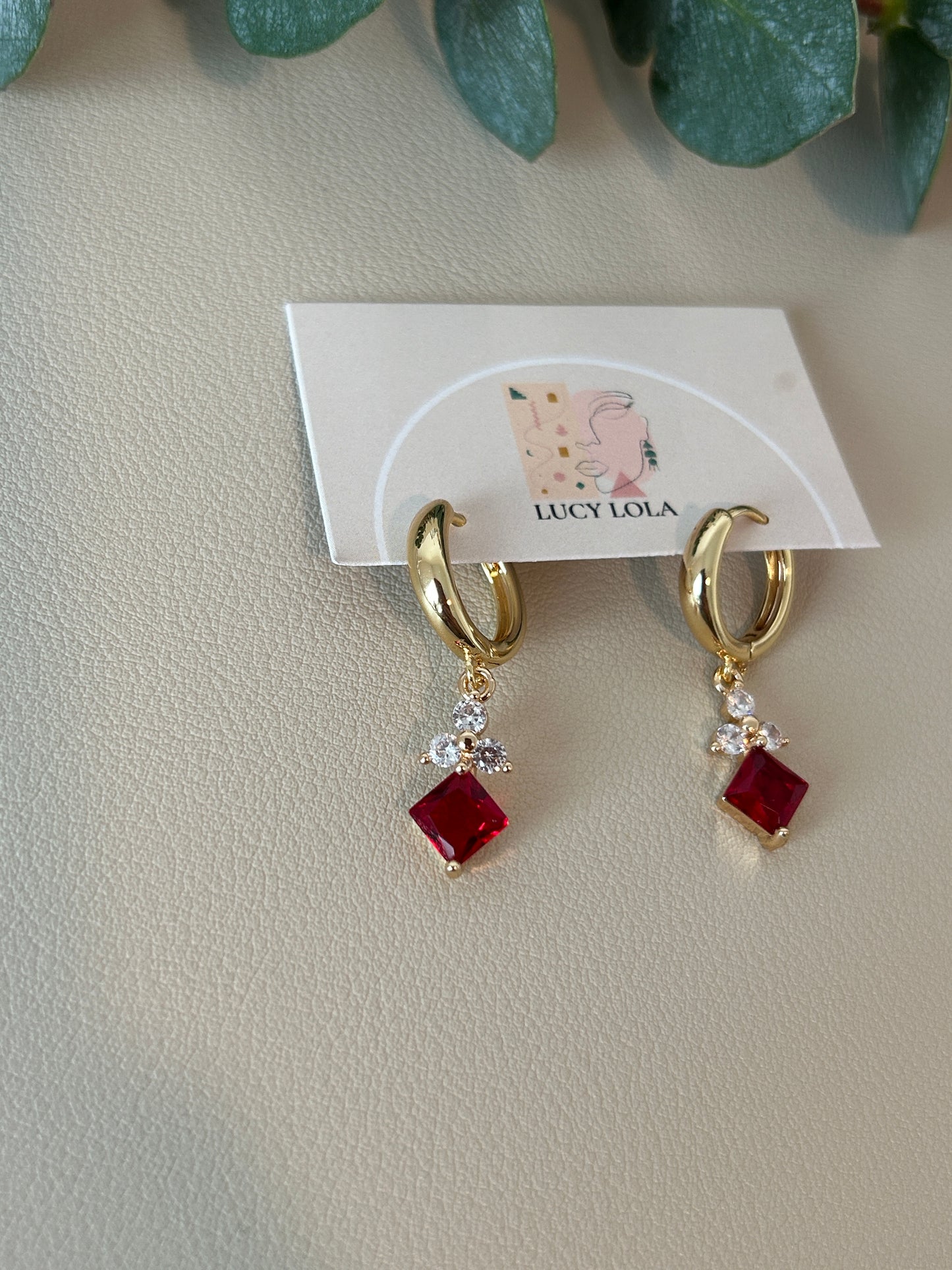 Cubic Zirconia Holiday Huggie Hoops - Style 15 - Red - LucyLola