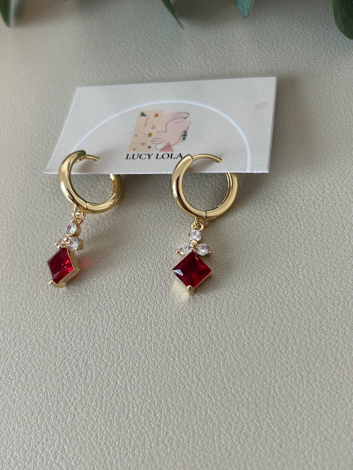 Cubic Zirconia Holiday Huggie Hoops - Style 15 - Red - LucyLola