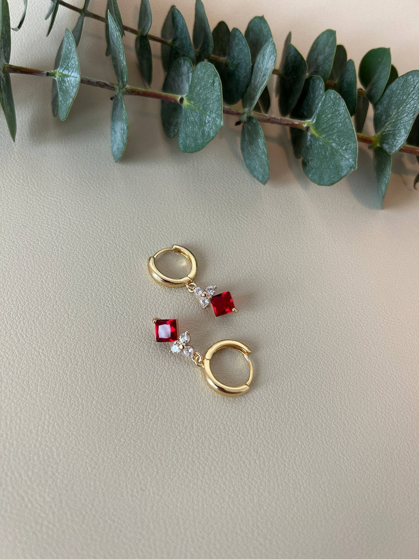 Cubic Zirconia Holiday Huggie Hoops - Style 15 - Red - LucyLola