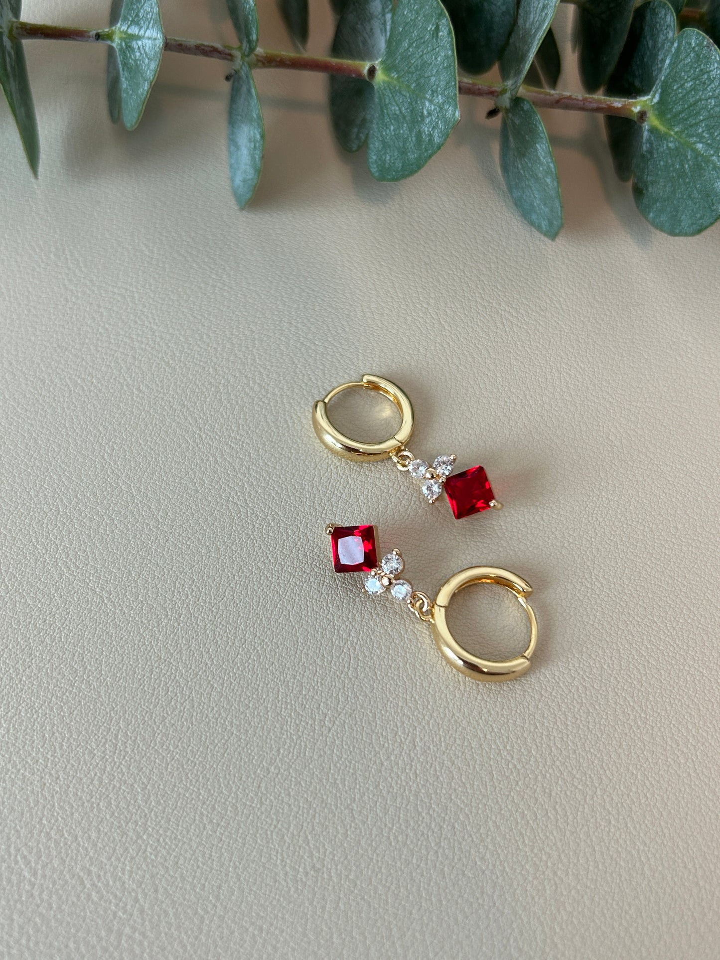 Cubic Zirconia Holiday Huggie Hoops - Style 15 - Red - LucyLola