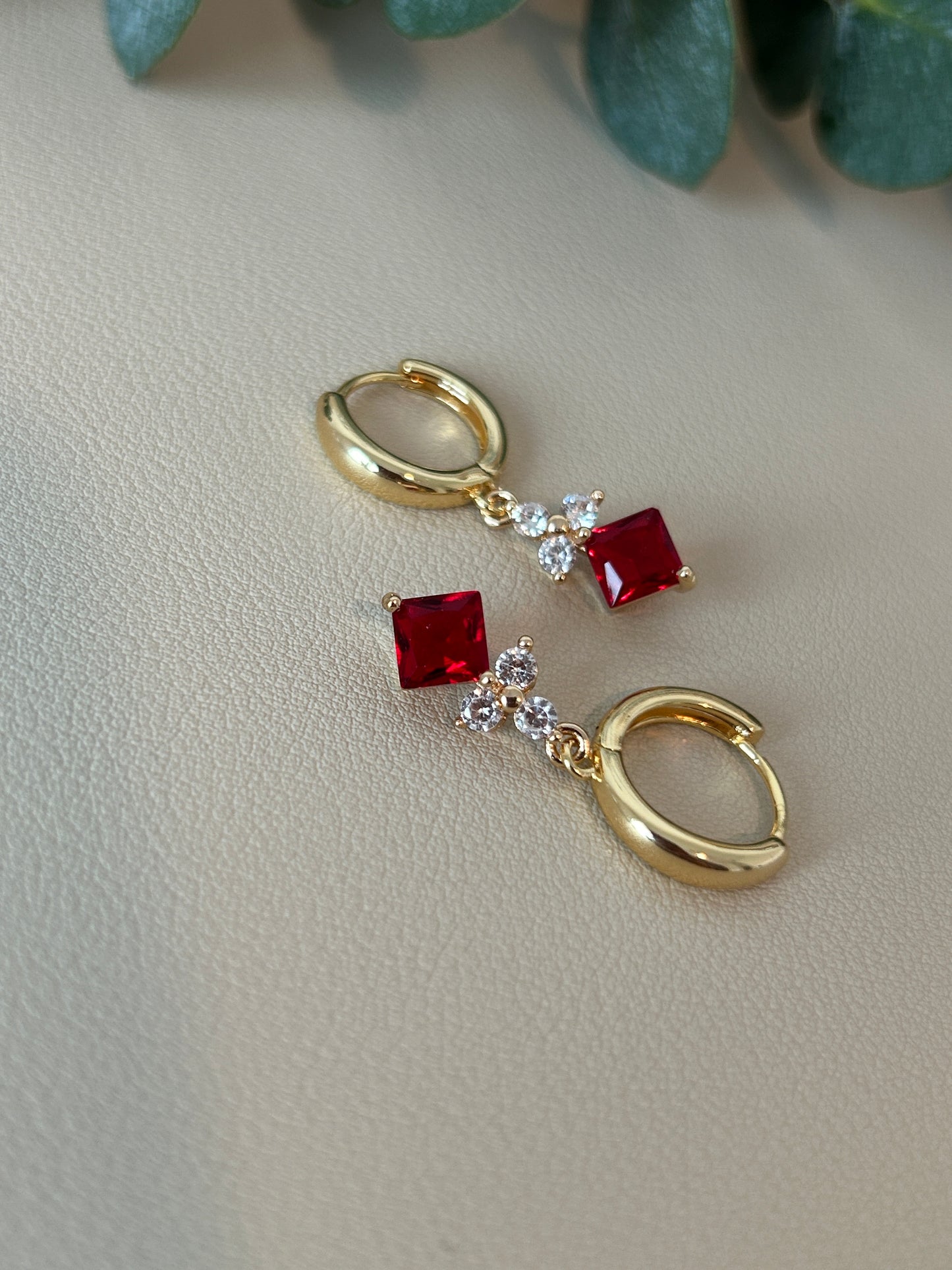 Cubic Zirconia Holiday Huggie Hoops - Style 15 - Red - LucyLola