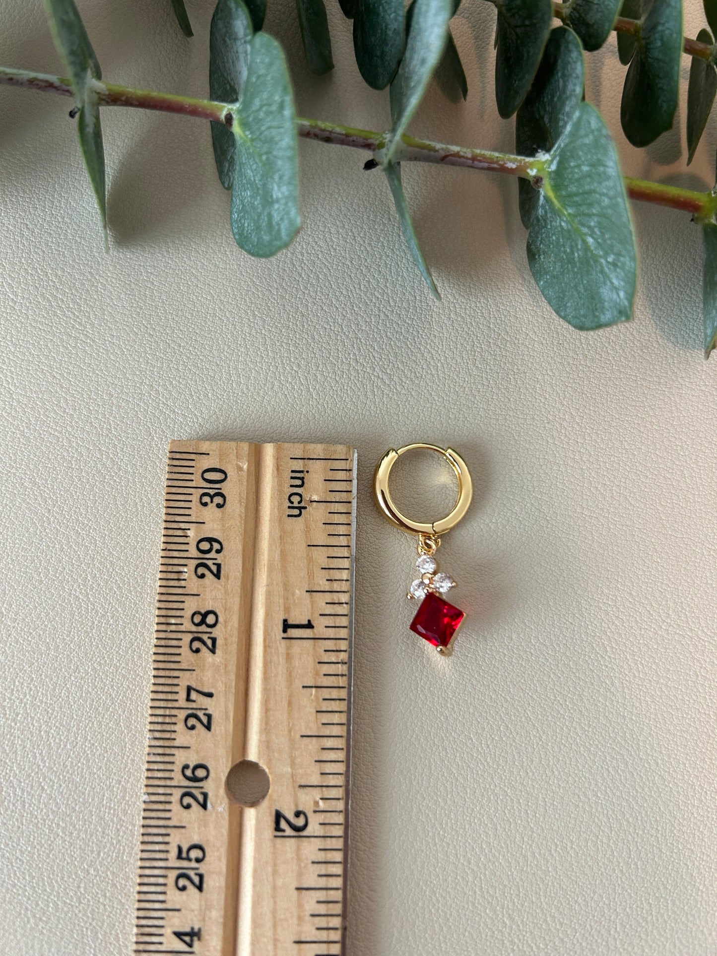 Cubic Zirconia Holiday Huggie Hoops - Style 15 - Red - LucyLola