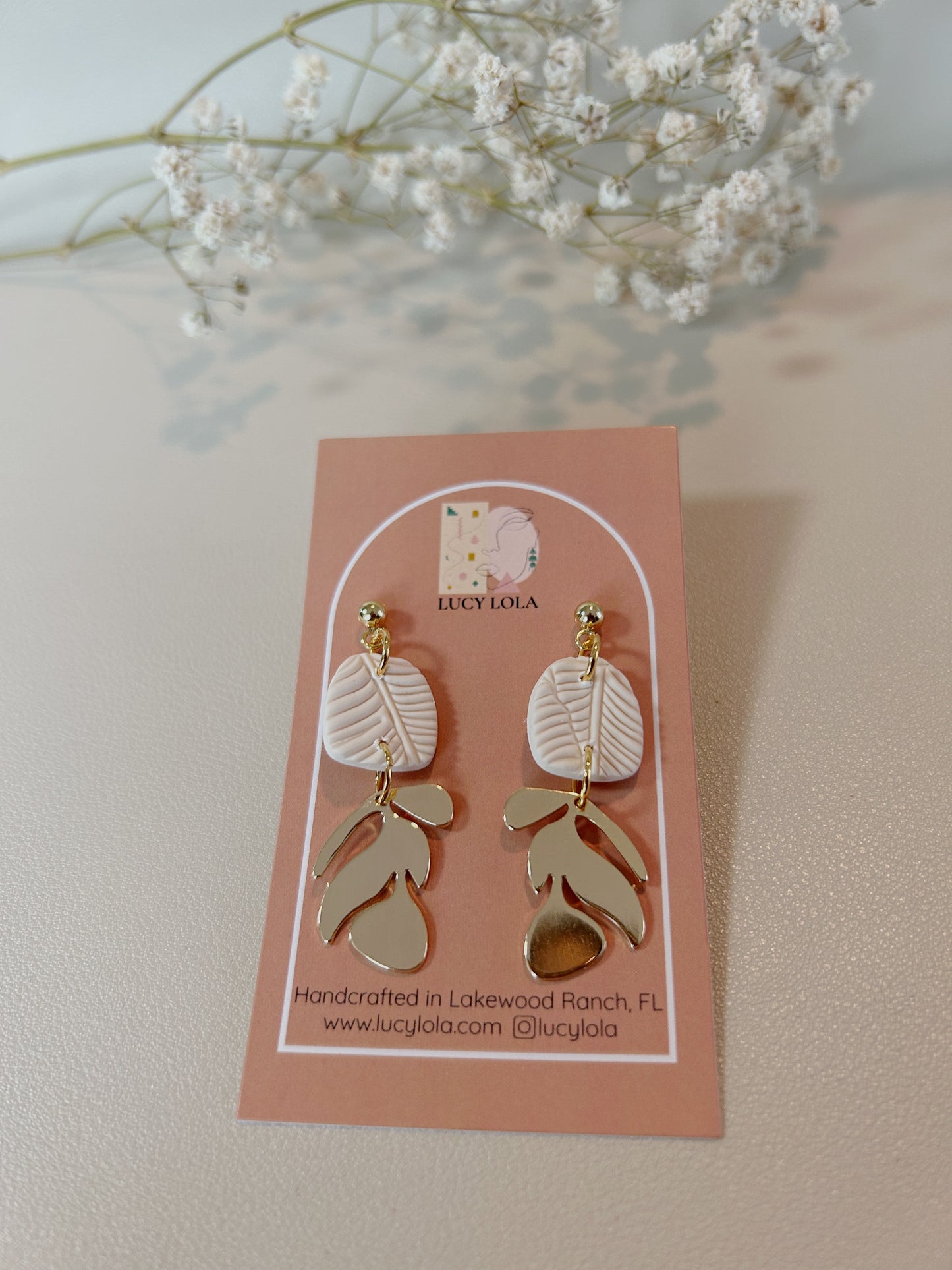 Palm Leaf Dangles with Gold Plated Leaf - LucyLola 