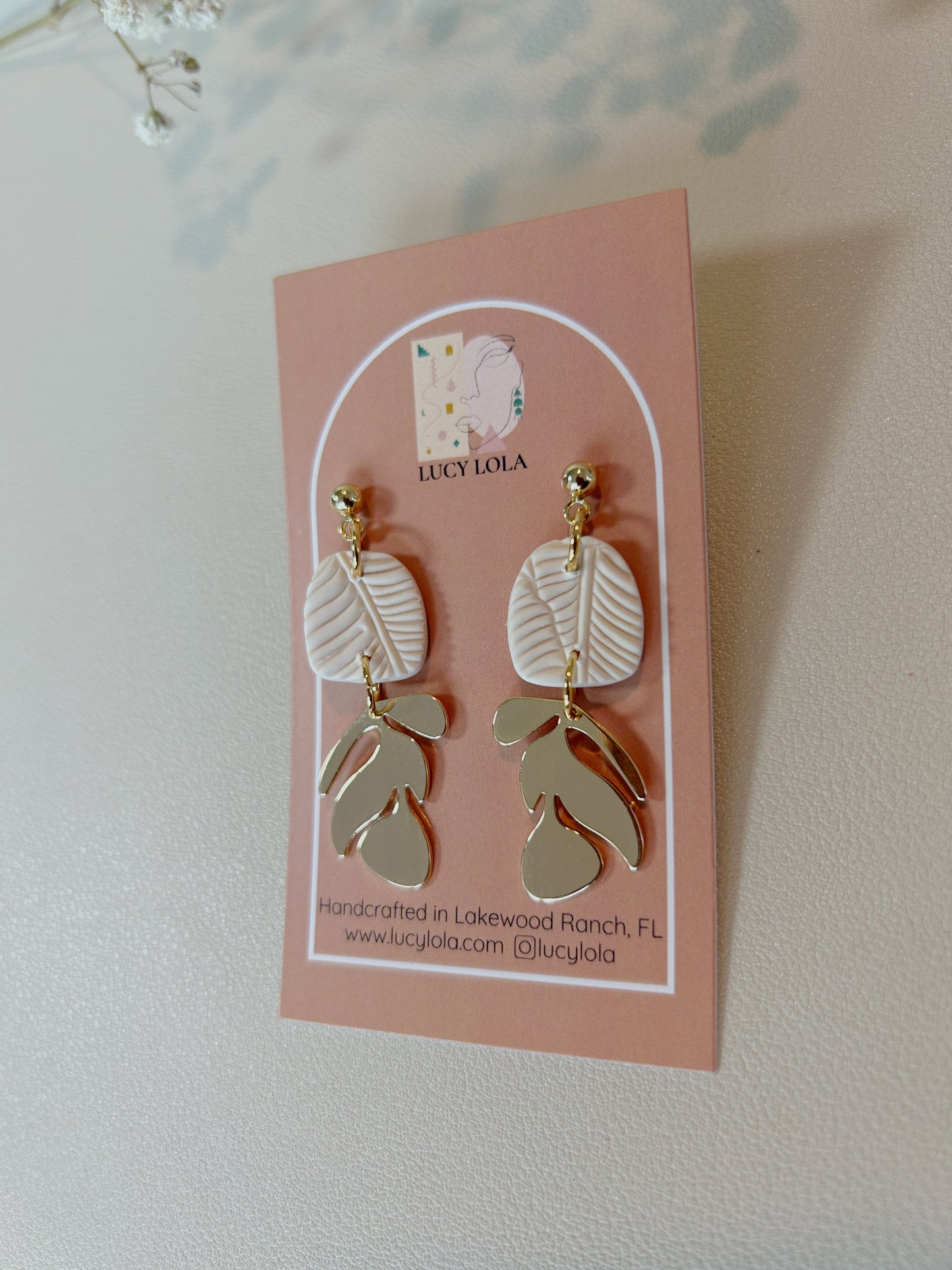 Palm Leaf Dangles with Gold Plated Leaf - LucyLola 