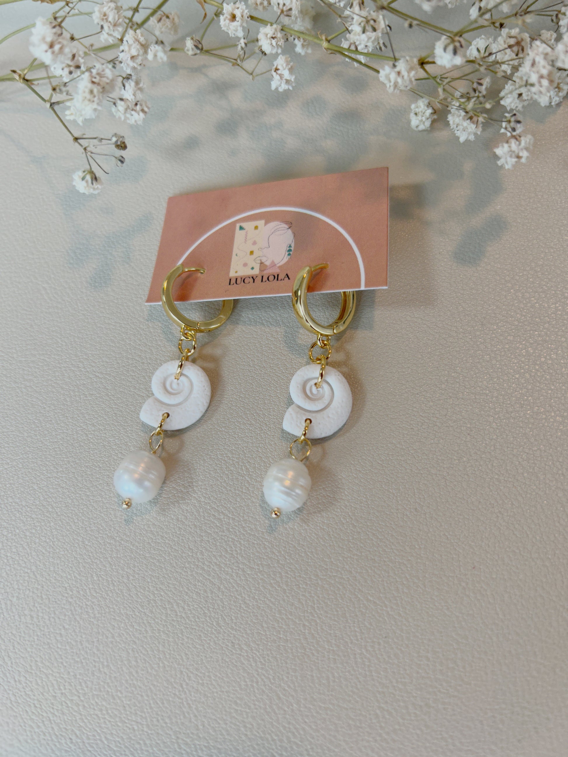 Shell Huggie Hoops with Freshwater Pearls - LucyLola 