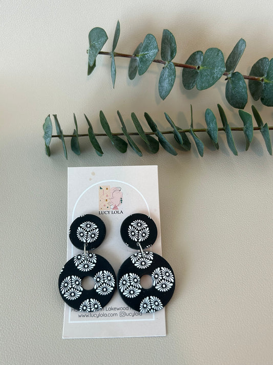 The Ava - Daisy Print - White on Black - LucyLola 