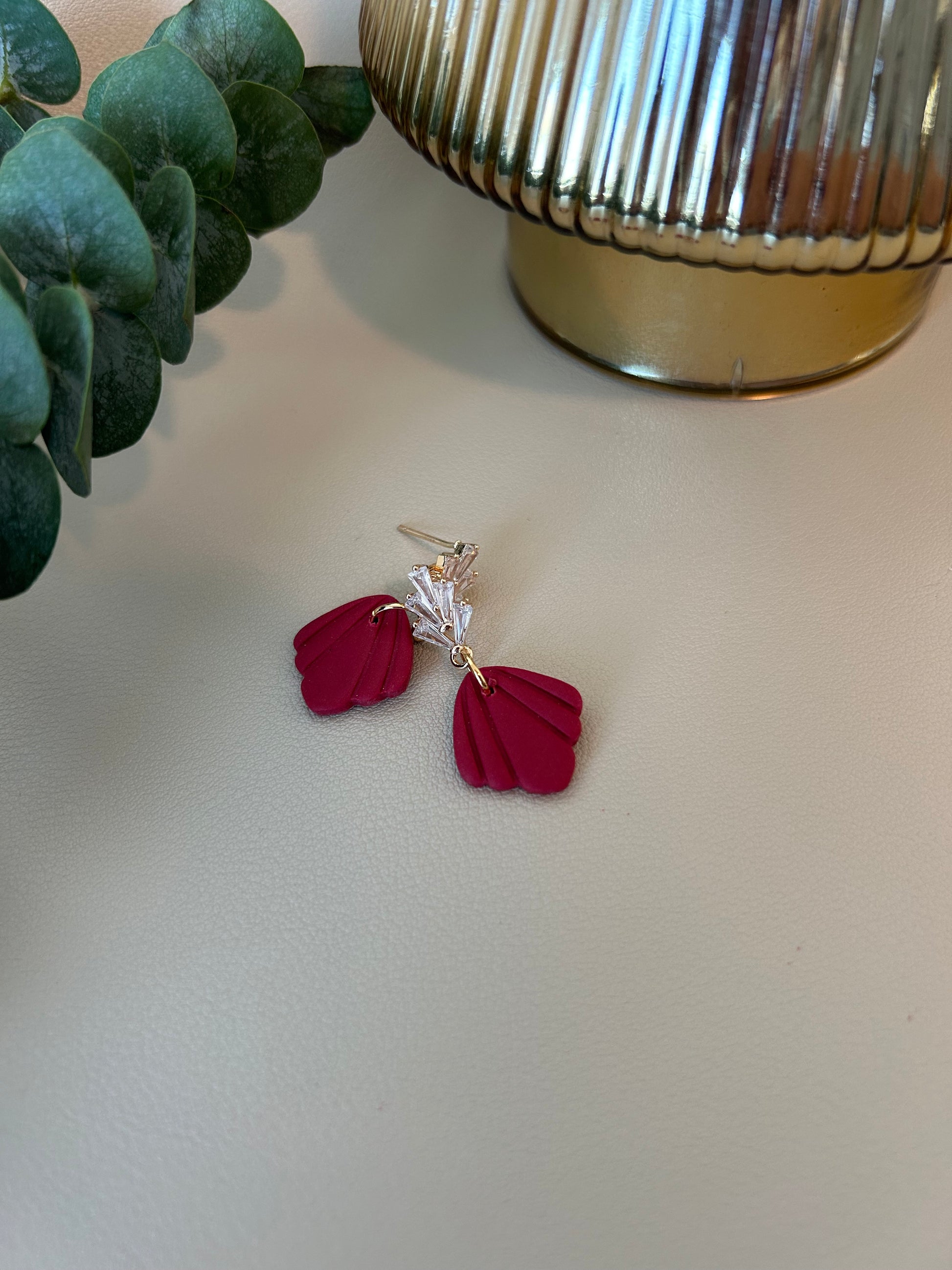 The Lina with CZ Earring Post - Berry Red - LucyLola 