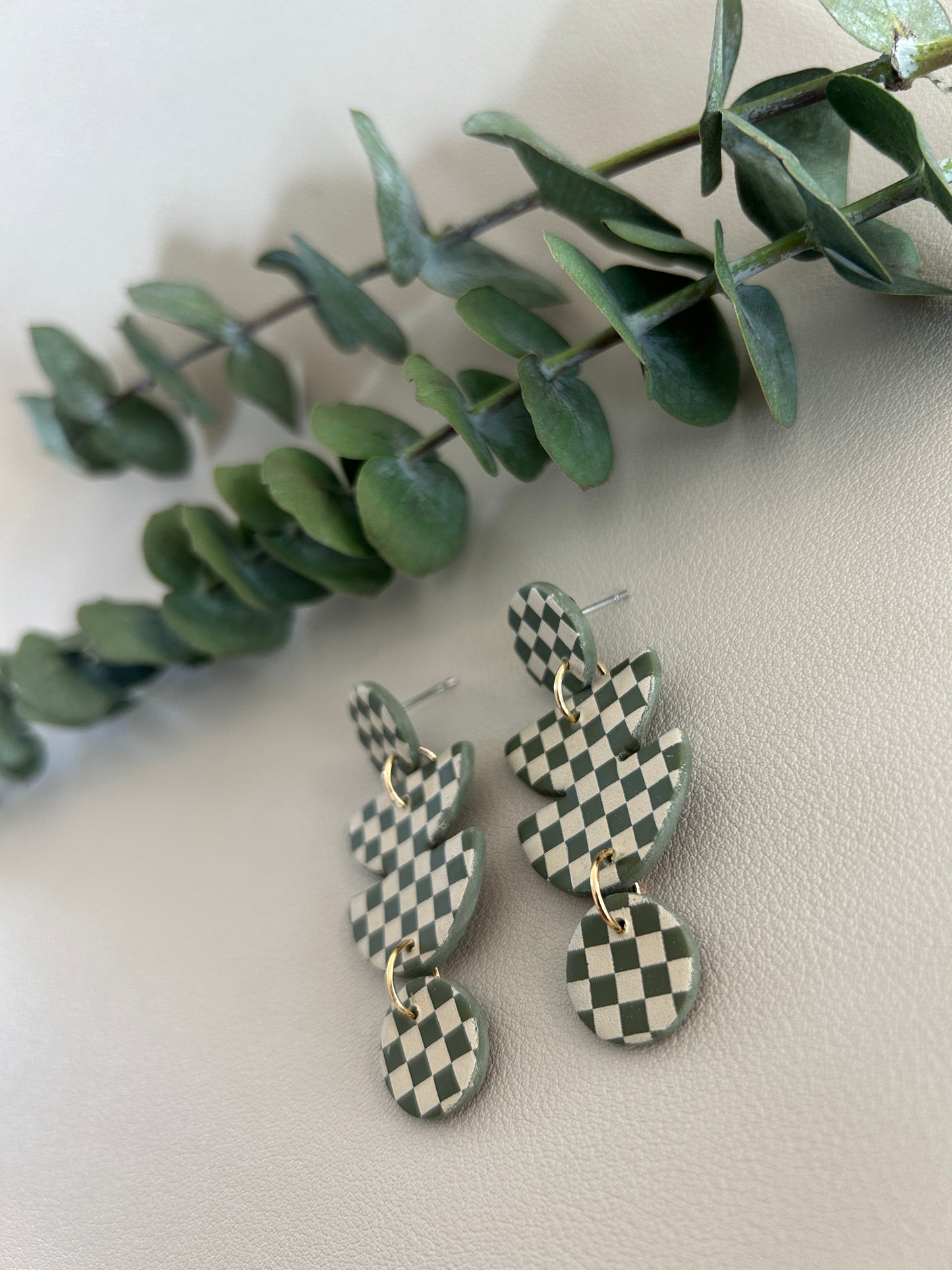 The Gerry - Checkerboard Print - Cream on Dark Sage - LucyLola 