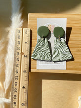 Load image into Gallery viewer, Palm Leaf Dangles - Olive/White - LucyLola 
